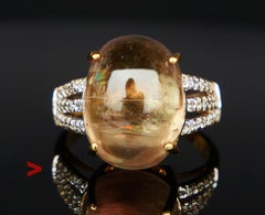 Anello Vintage naturale 20ct Crisoberillo Diamanti in oro massiccio 9K Ø 7.5US / 7.4 gr