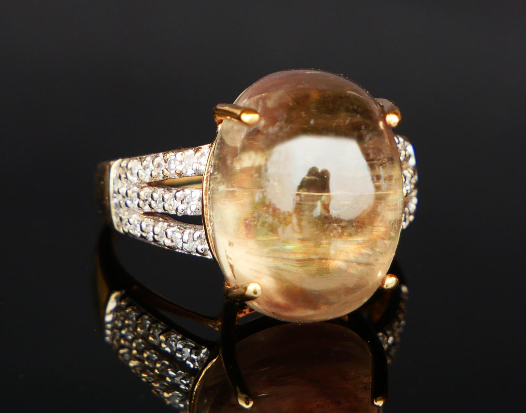 Vintage Ring natürlich 20ct Chrysoberyll Diamanten massiv 9K Gold Ø 7.5US / 7.4 gr (Retro) im Angebot