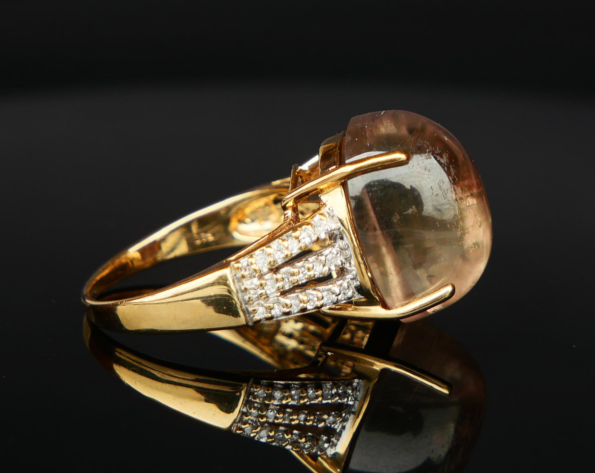 Vintage Ring natürlich 20ct Chrysoberyll Diamanten massiv 9K Gold Ø 7.5US / 7.4 gr (Cabochon) im Angebot