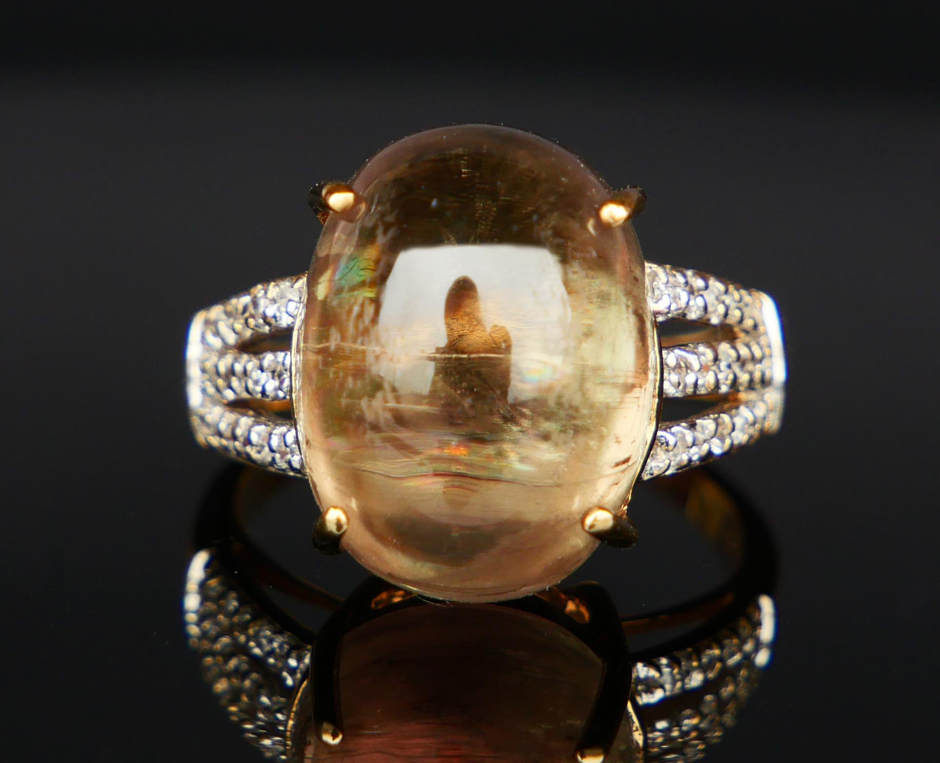 Vintage Ring natürlich 20ct Chrysoberyll Diamanten massiv 9K Gold Ø 7.5US / 7.4 gr Damen im Angebot