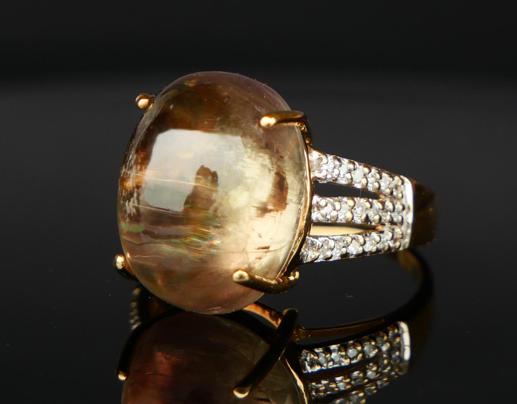 Vintage Ring natürlich 20ct Chrysoberyll Diamanten massiv 9K Gold Ø 7.5US / 7.4 gr im Angebot 1