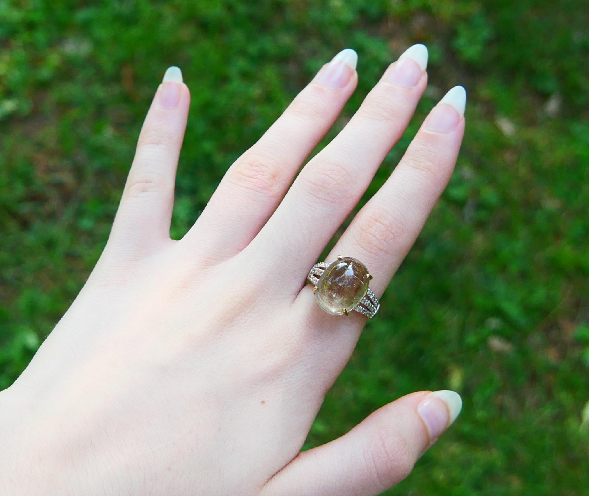 Vintage Ring natürlich 20ct Chrysoberyll Diamanten massiv 9K Gold Ø 7.5US / 7.4 gr im Angebot 4