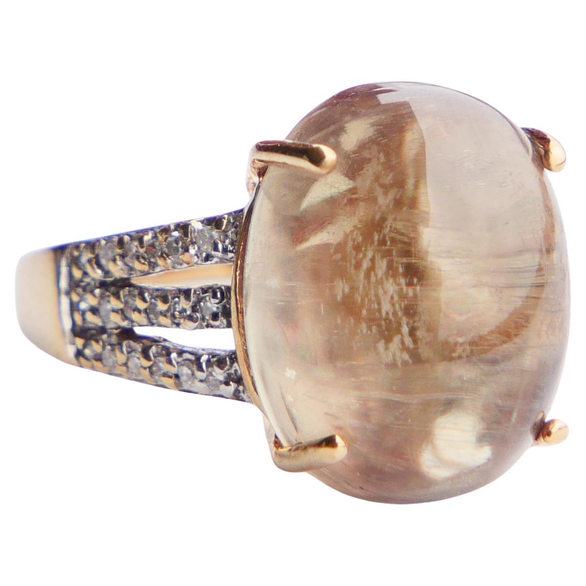 Bague Vintage naturelle 20ct Chrysoberyl Diamants or massif 9K Ø 7.5US / 7.4 gr