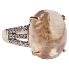 Vintage Ring natural 20ct Chrysoberyl Diamonds solid 9K Gold Ø 7.5US / 7.4 gr
