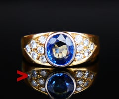 Vintage Ring natural 2ct Blue Sapphire Diamonds solid 18K Gold Ø7US /5.8gr