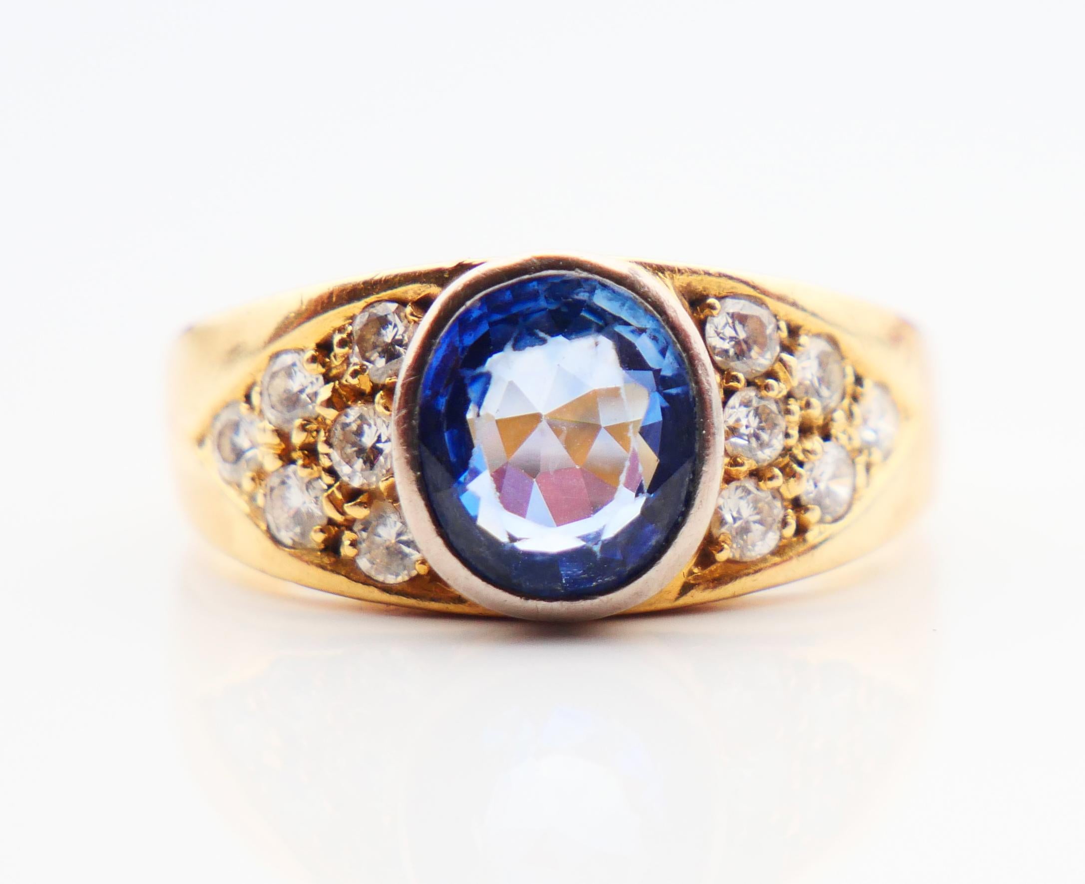 Bague Vintage naturelle 2ct Blue Sapphire Diamonds solid 18K Gold Ø7US /5.8gr en vente 2