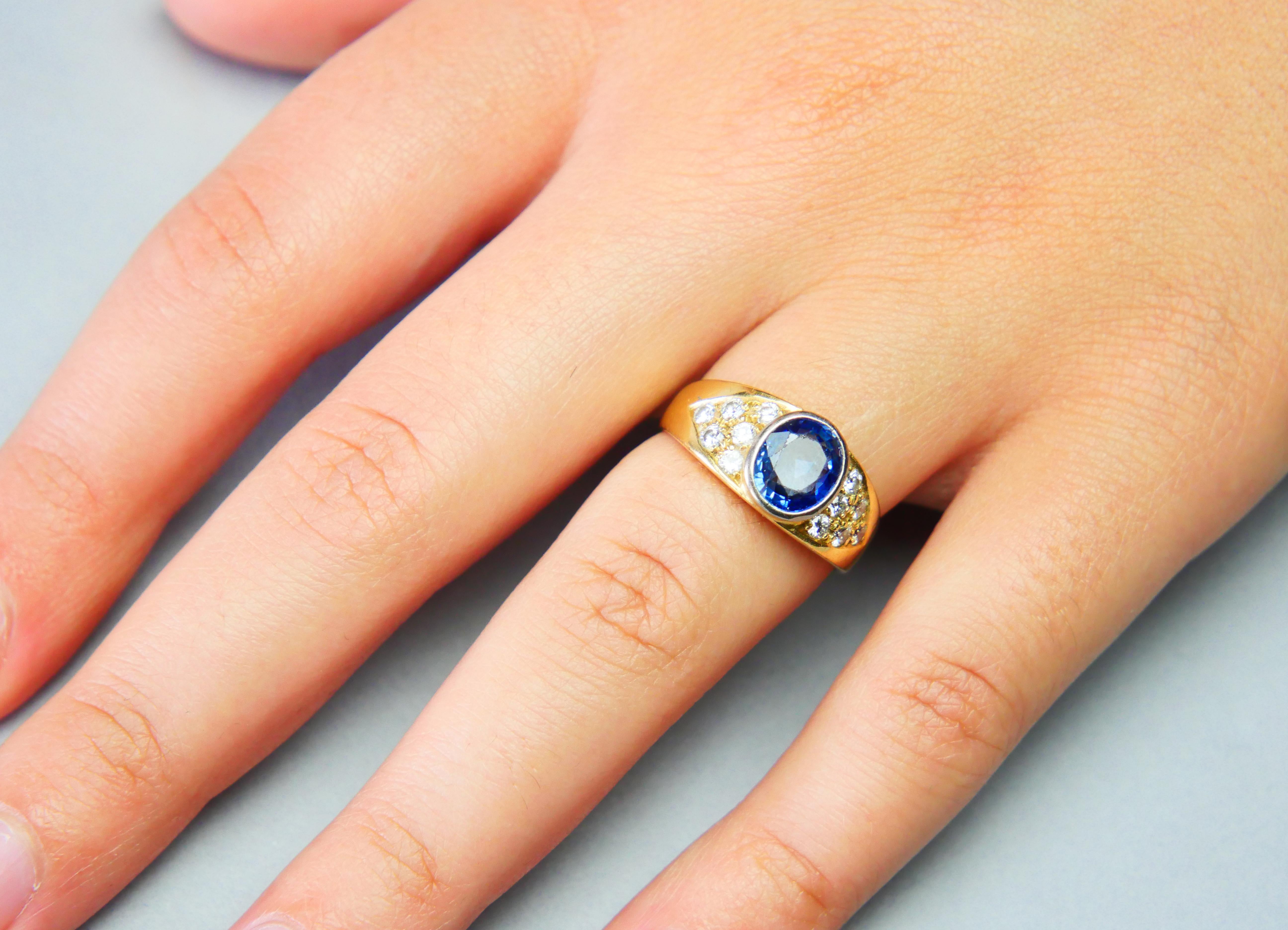 Women's Vintage Ring natural 2ct Blue Sapphire Diamonds solid 18K Gold Ø7US /5.8gr For Sale