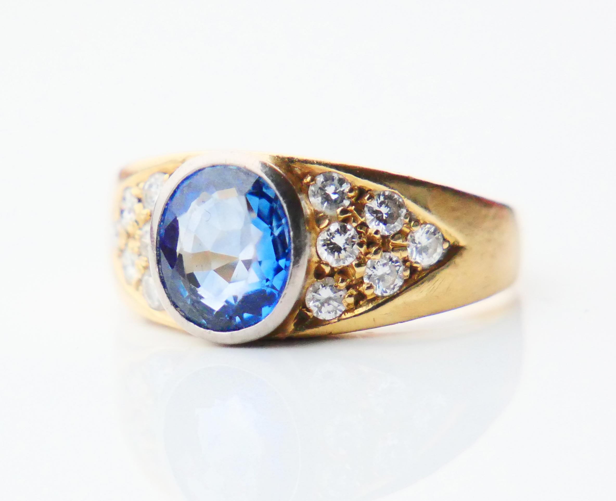 Bague Vintage naturelle 2ct Blue Sapphire Diamonds solid 18K Gold Ø7US /5.8gr en vente 4