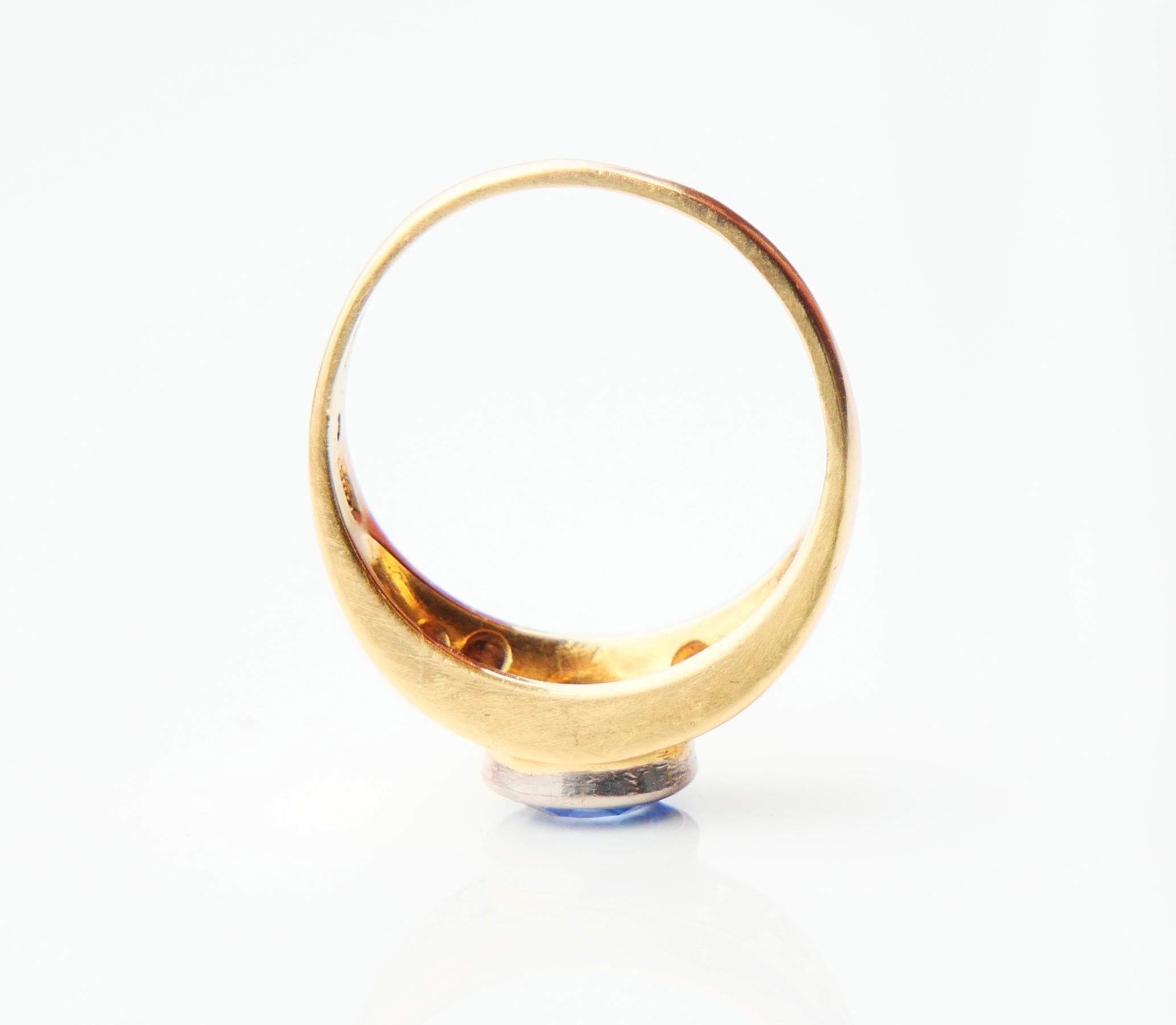 Vintage Ring natural 2ct Blue Sapphire Diamonds solid 18K Gold Ø7US /5.8gr For Sale 5