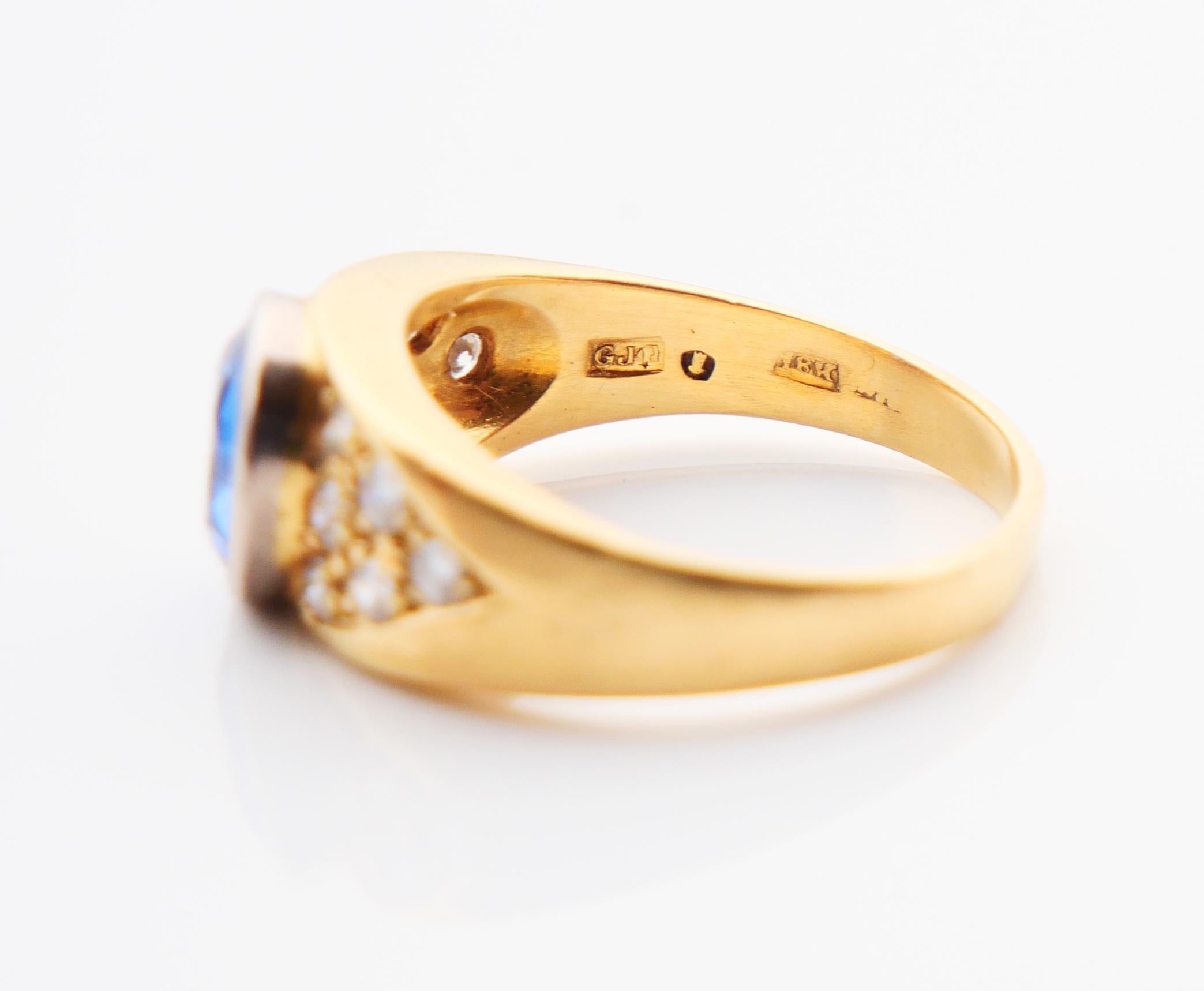 Vintage Ring natürlich 2ct Blauer Saphir Diamanten massiv 18K Gold Ø7US /5.8gr im Angebot 6