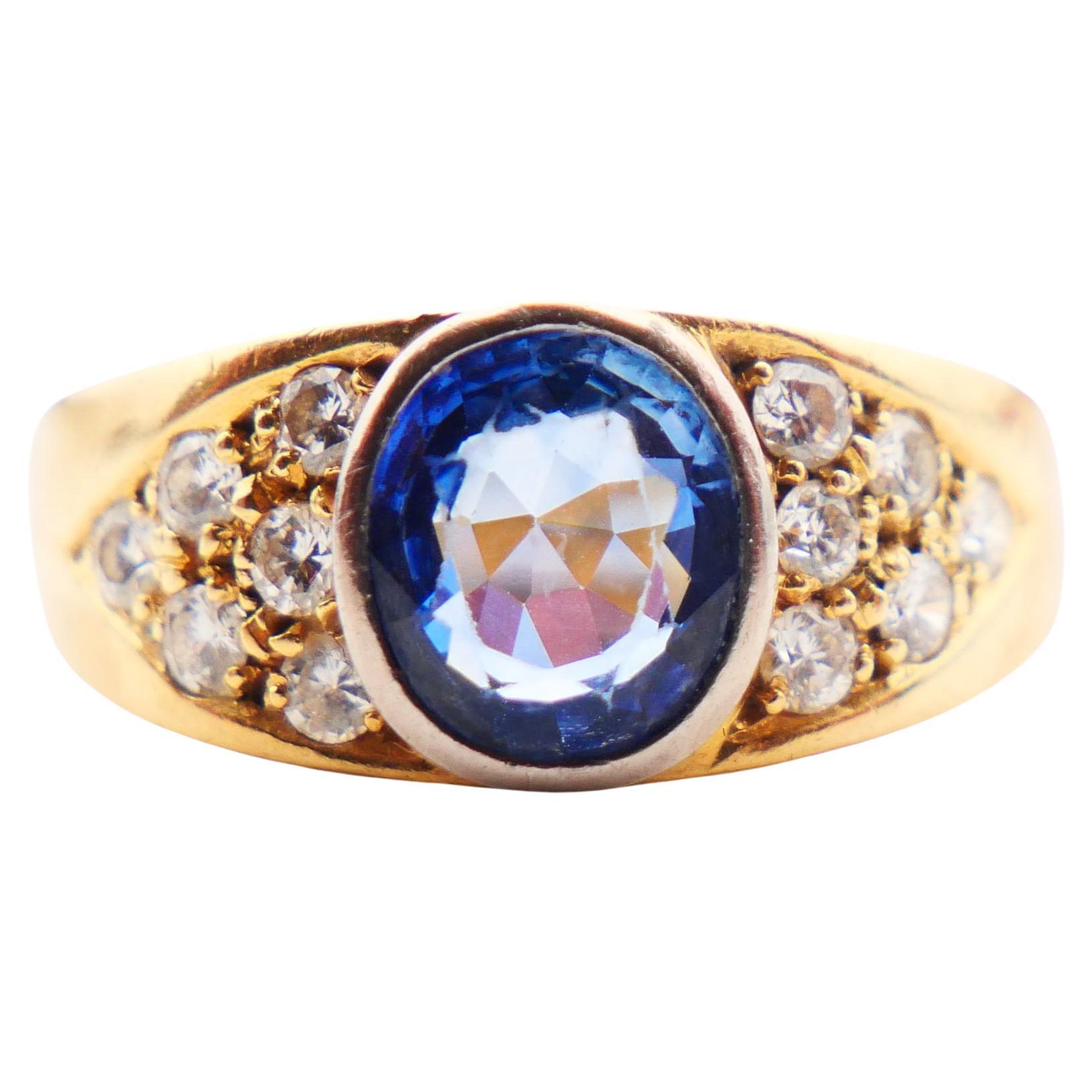 Vintage Ring natural 2ct Blue Sapphire Diamonds solid 18K Gold Ø7US /5.8gr