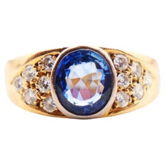 Vintage Ring natural 2ct Blue Sapphire Diamonds solid 18K Gold Ø7US /5.8gr