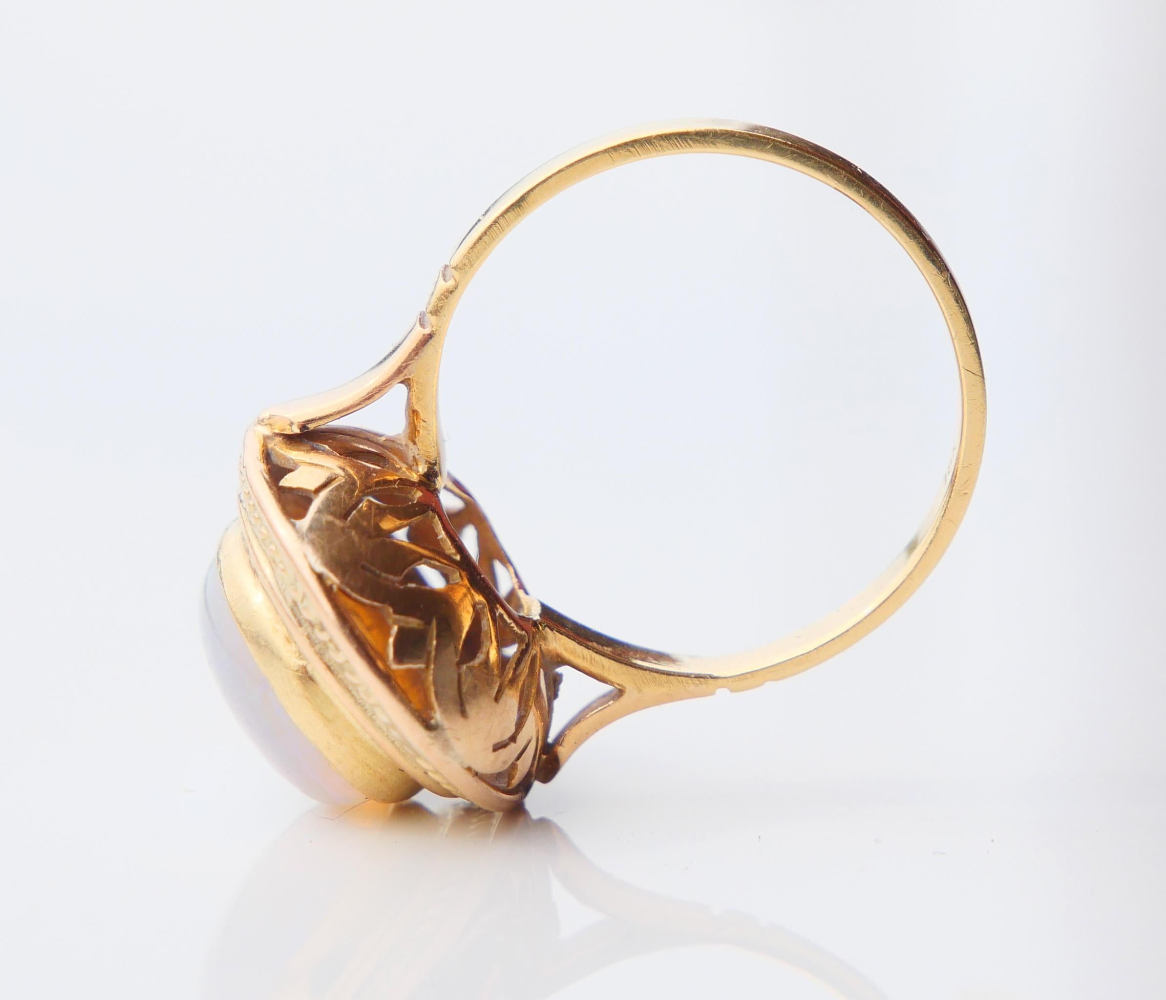 Vintage Ring natural 5ct Opal solid 18K Gold ØUS6 / 4.83 gr For Sale 9