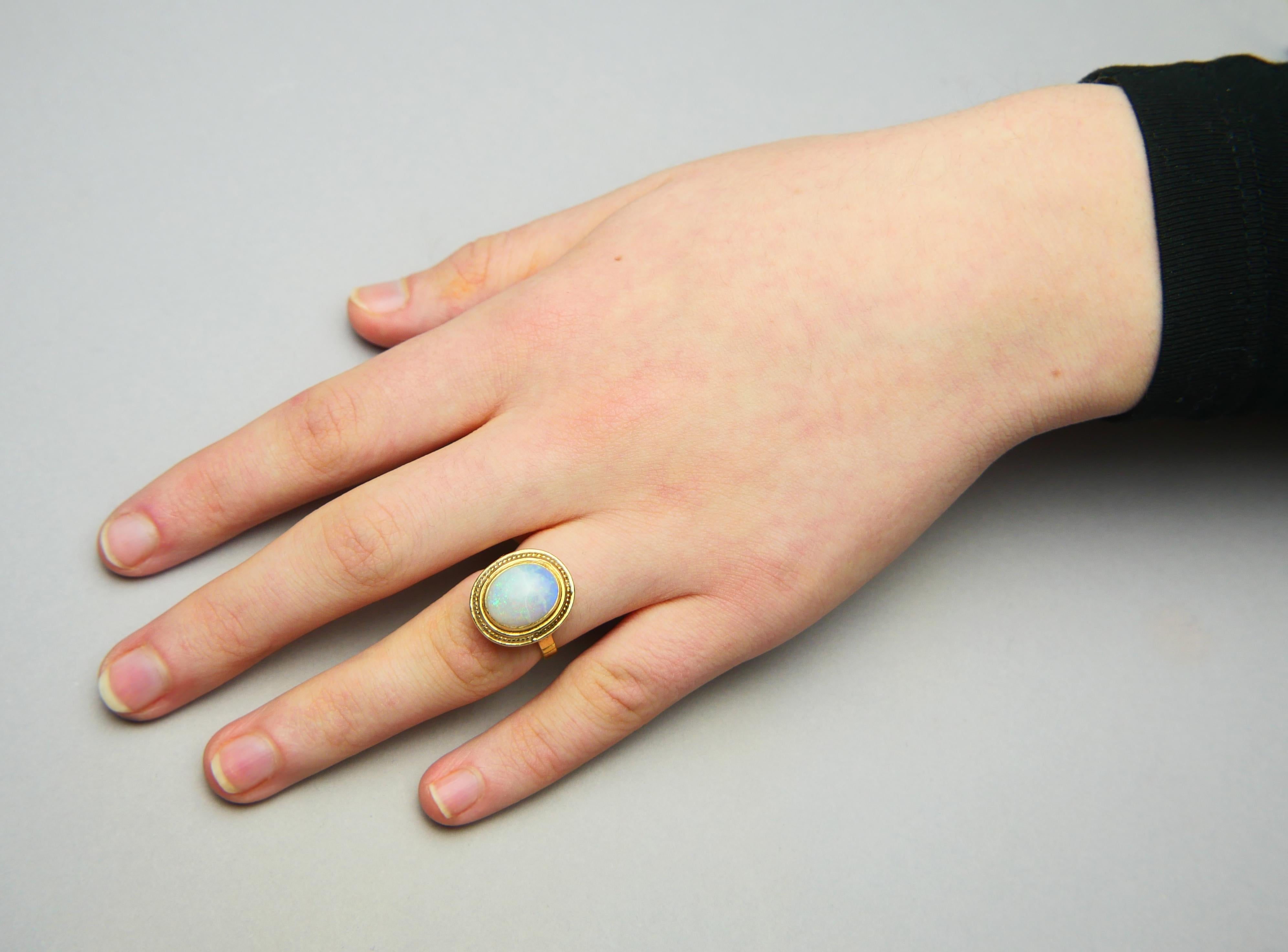 Vintage Ring natural 5ct Opal solid 18K Gold ØUS6 / 4.83 gr For Sale 3
