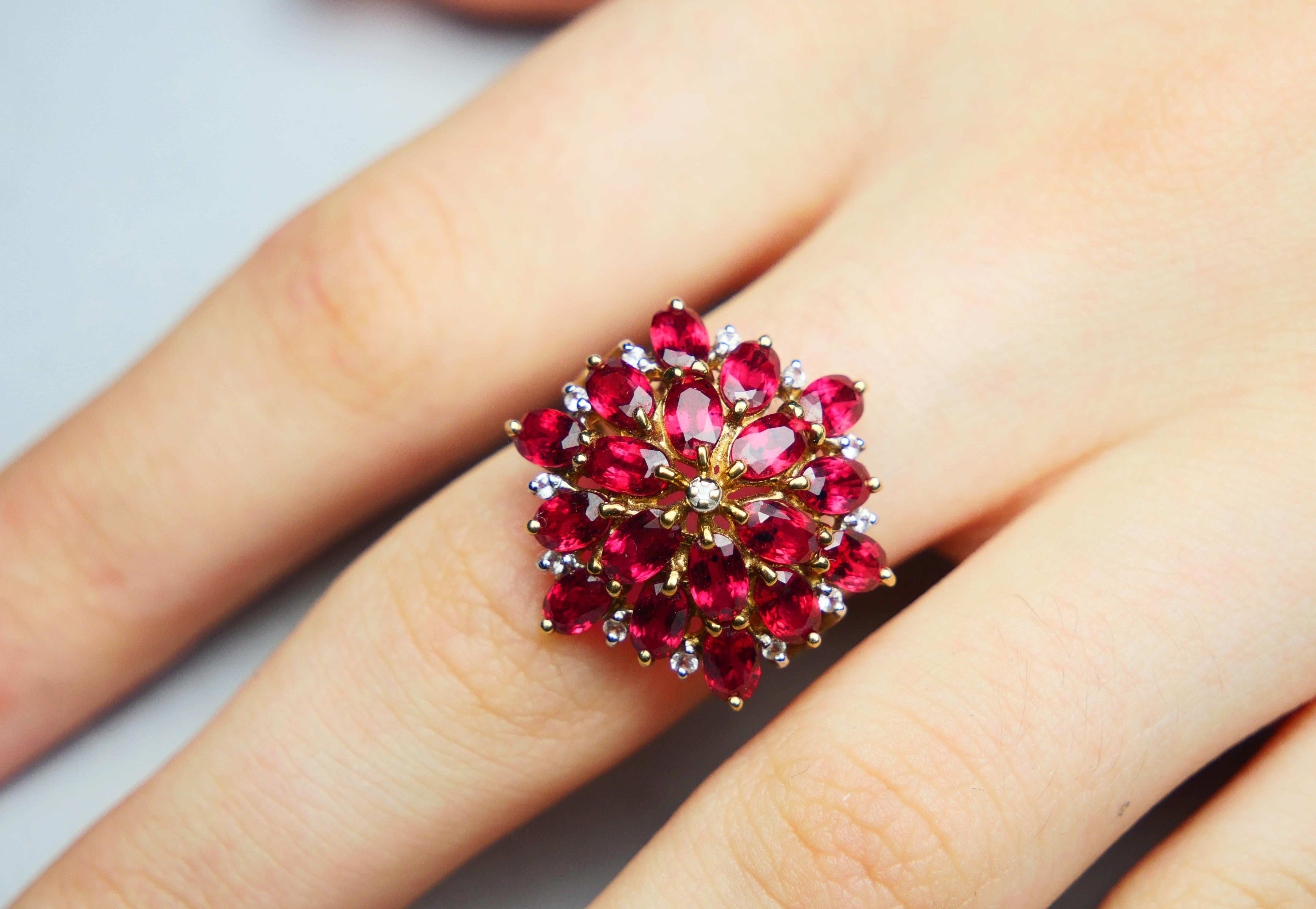 Bague Vintage Halo naturel 7ctw Ruby Diamonds solid 9K Gold ØUS 6.75 / 4.4gr en vente 4