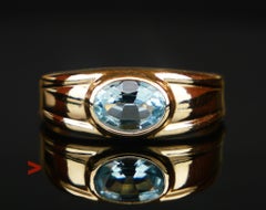 Bague Vintage Aigue-marine naturelle or massif 18K Ø6.25 US / 1.9 gr