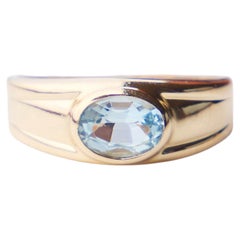 Bague Vintage Aigue-marine naturelle or massif 18K Ø6.25 US / 1.9 gr