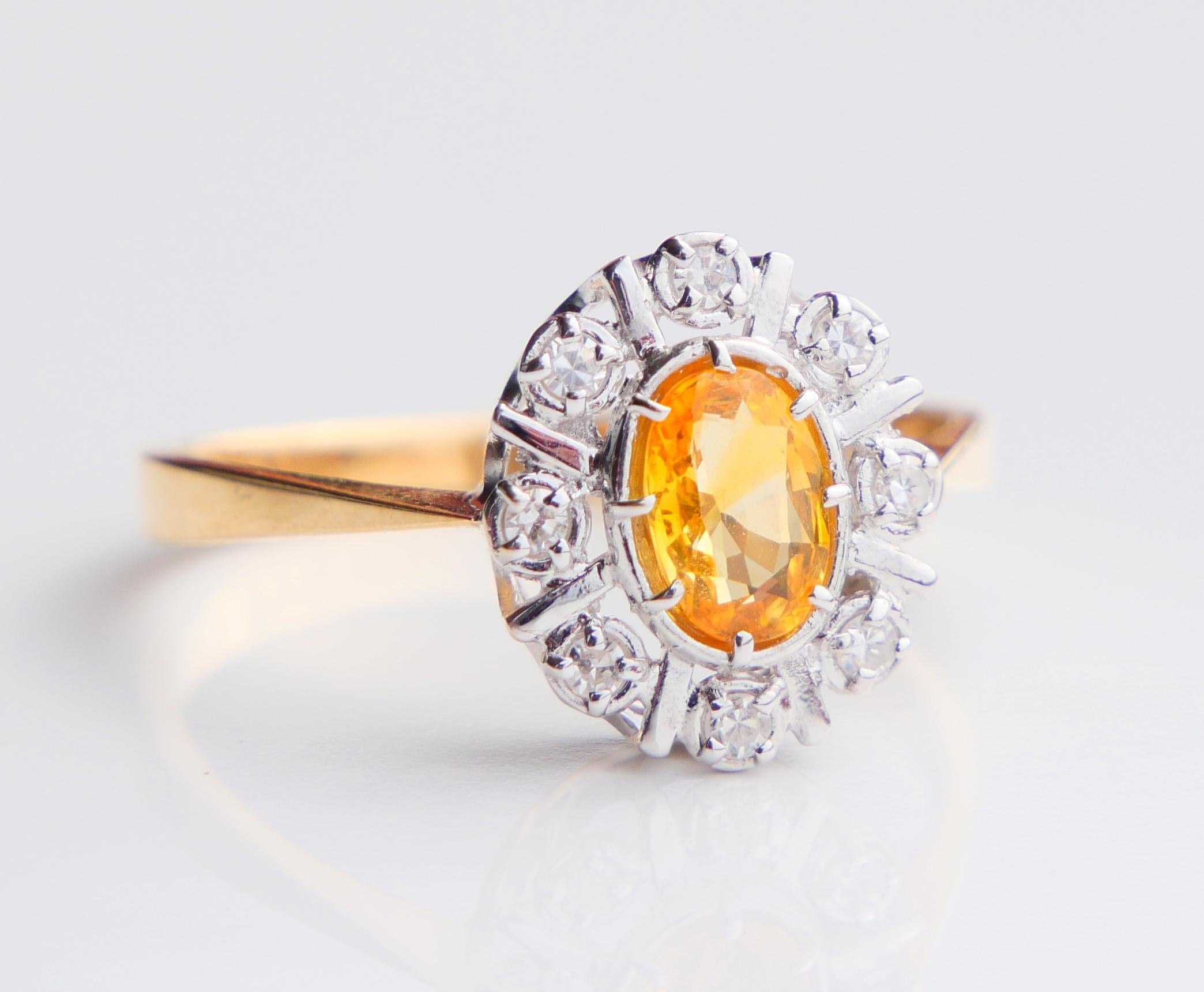 Bague Vintage saphir jaune 1ct Diamants or massif 18K ØUS6.75/2.35gr en vente 6