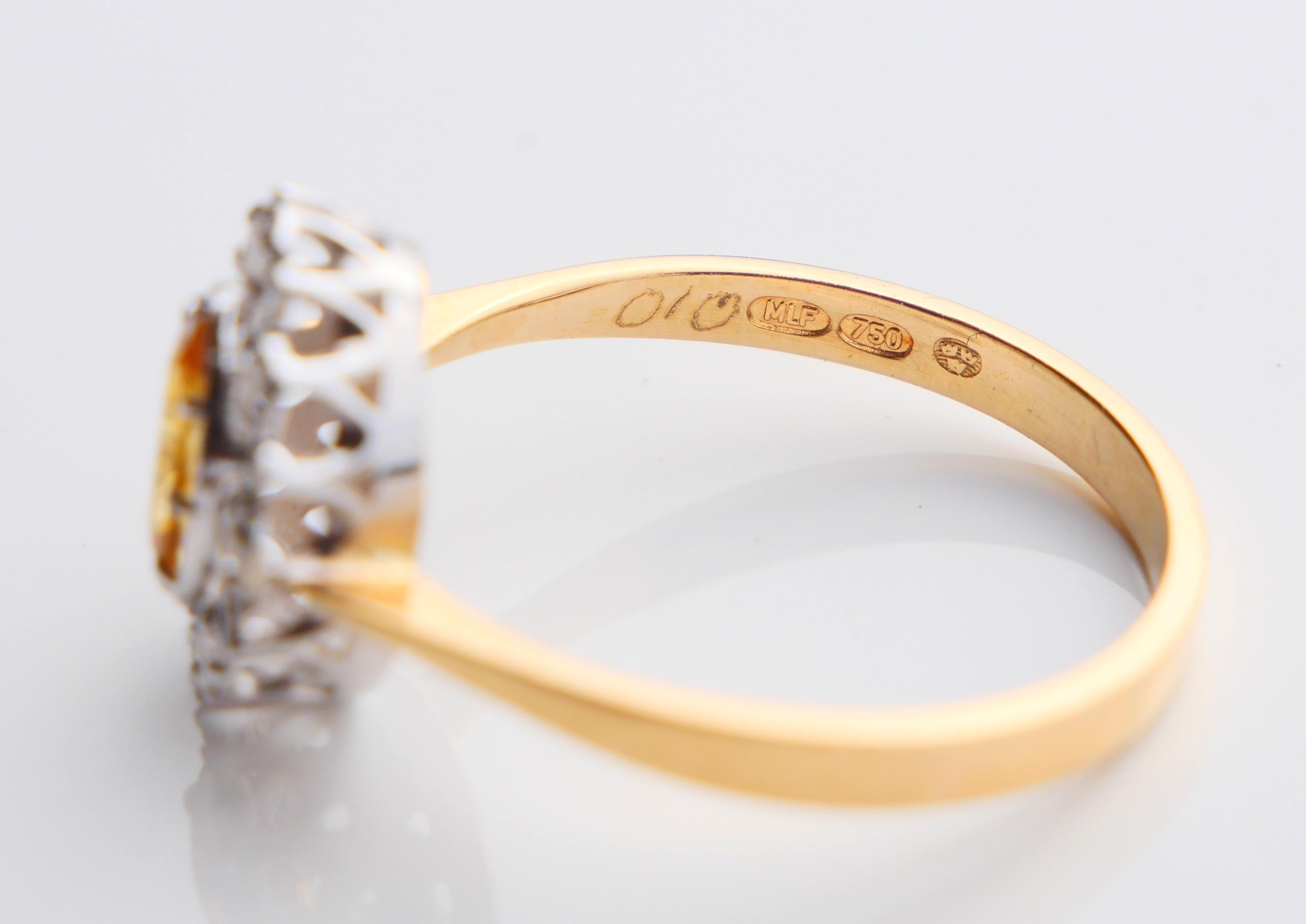 Bague Vintage saphir jaune 1ct Diamants or massif 18K ØUS6.75/2.35gr en vente 7
