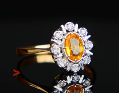 Vintage Ring natural 1ct Yellow Sapphire Diamonds solid 18K Gold ØUS6.75/2.35gr
