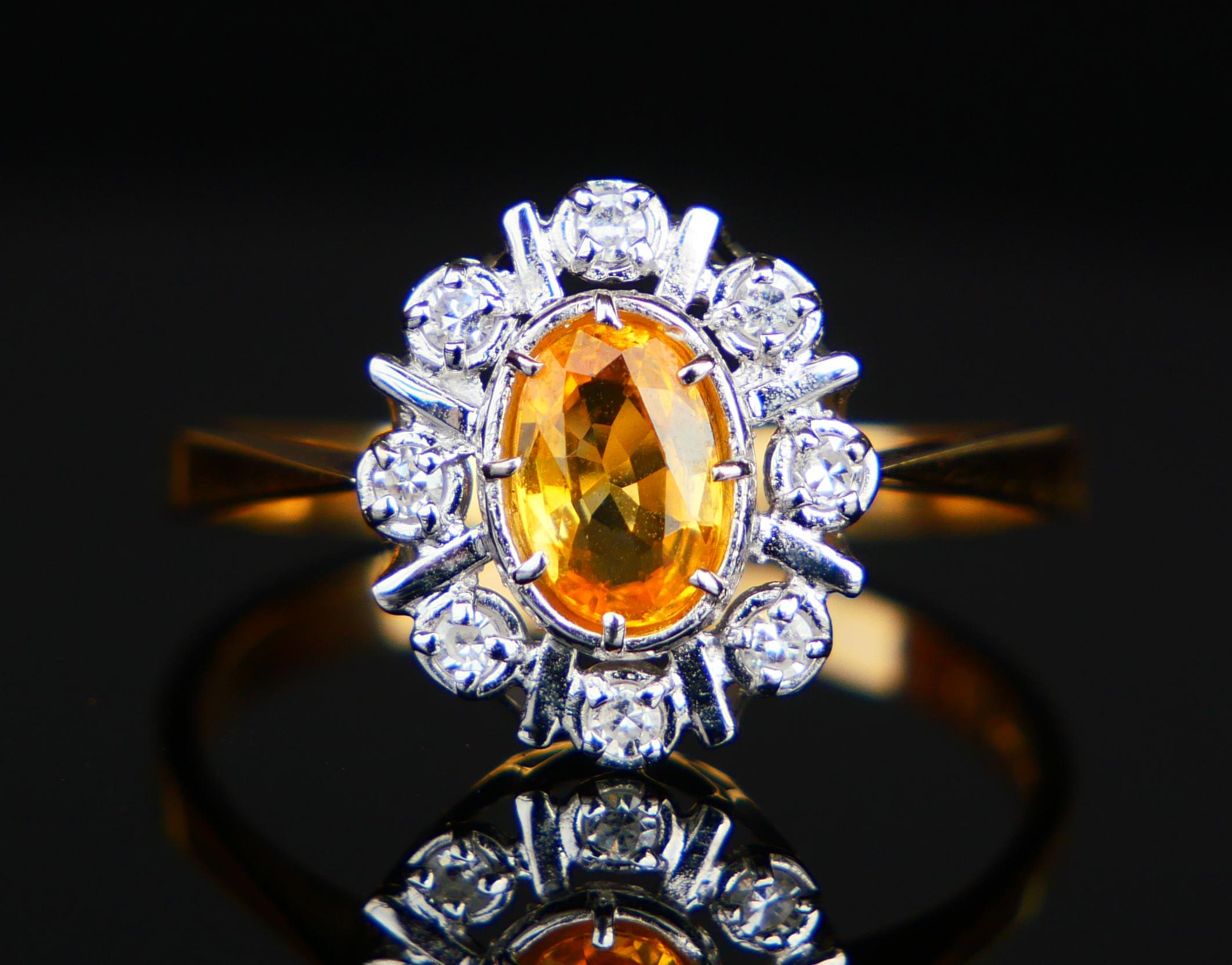 Art déco Bague Vintage saphir jaune 1ct Diamants or massif 18K ØUS6.75/2.35gr en vente