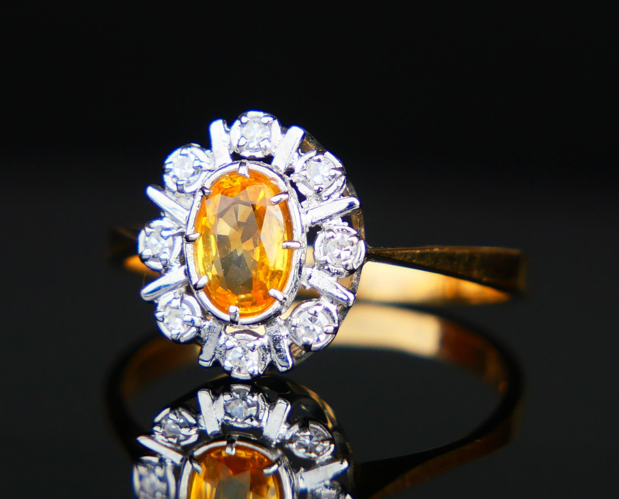 Taille vieille Europe Bague Vintage saphir jaune 1ct Diamants or massif 18K ØUS6.75/2.35gr en vente