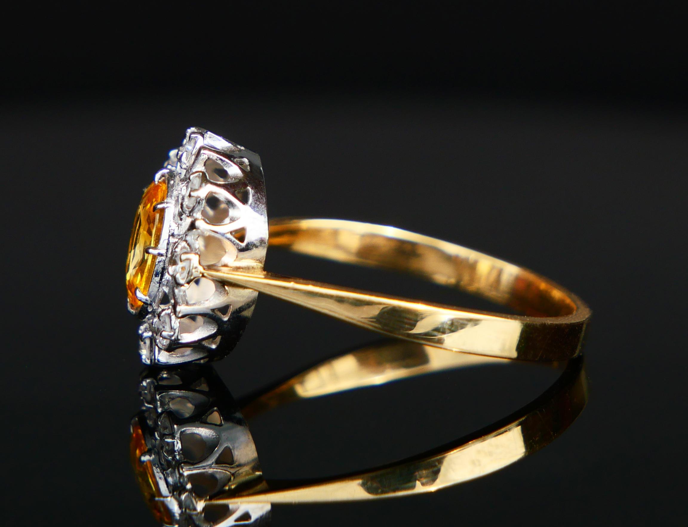 Bague Vintage saphir jaune 1ct Diamants or massif 18K ØUS6.75/2.35gr Pour femmes en vente