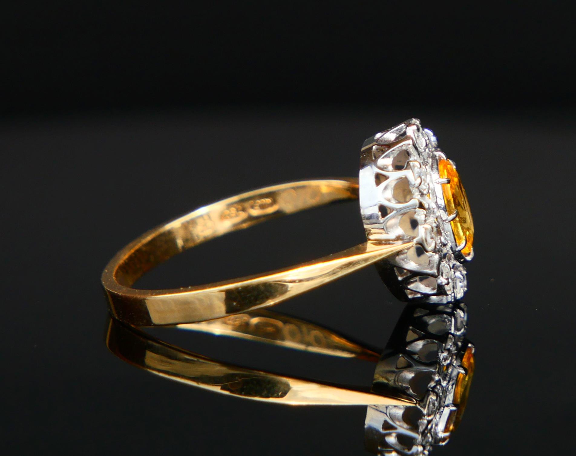 Bague Vintage saphir jaune 1ct Diamants or massif 18K ØUS6.75/2.35gr en vente 1