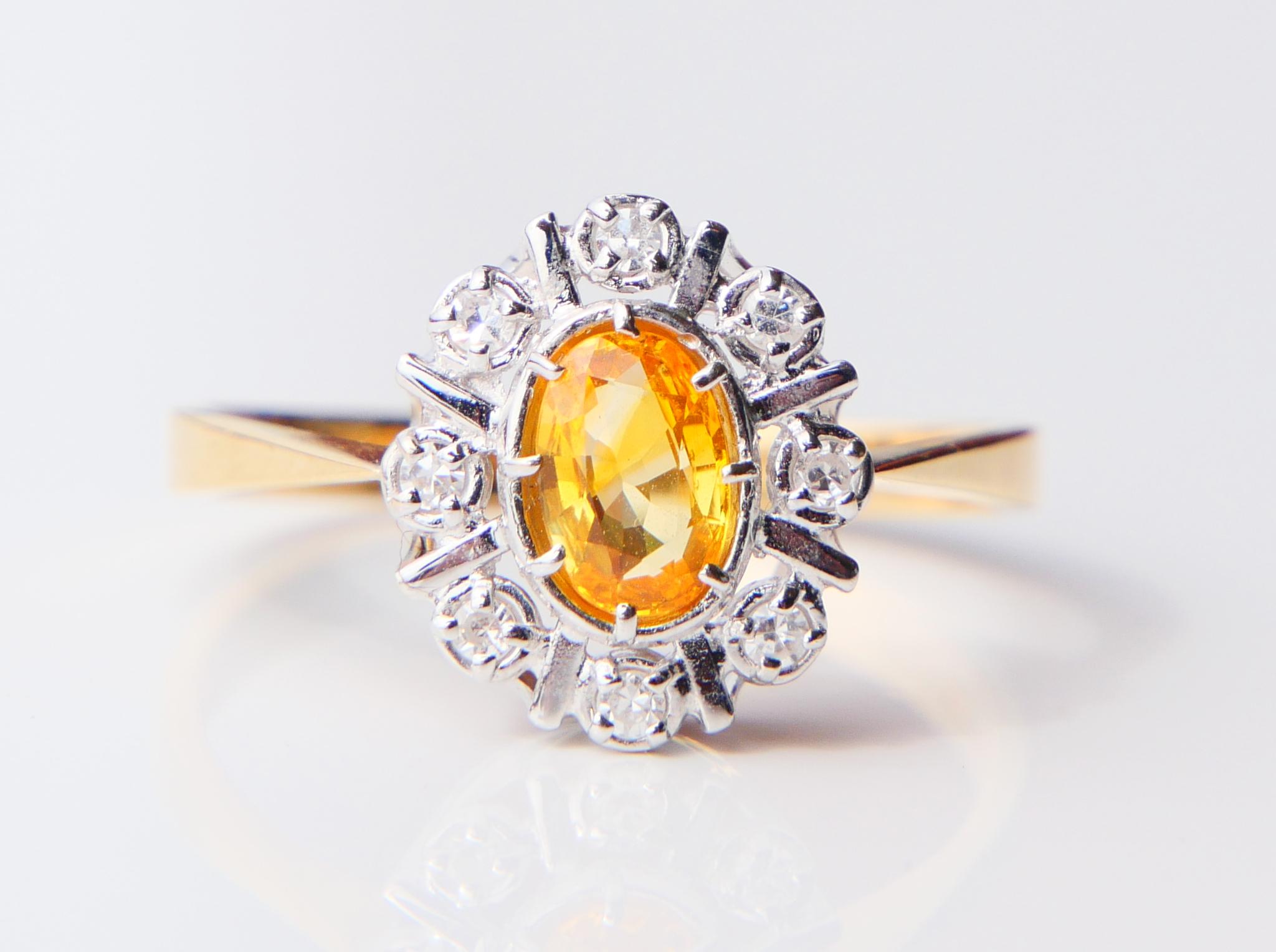 Bague Vintage saphir jaune 1ct Diamants or massif 18K ØUS6.75/2.35gr en vente 2