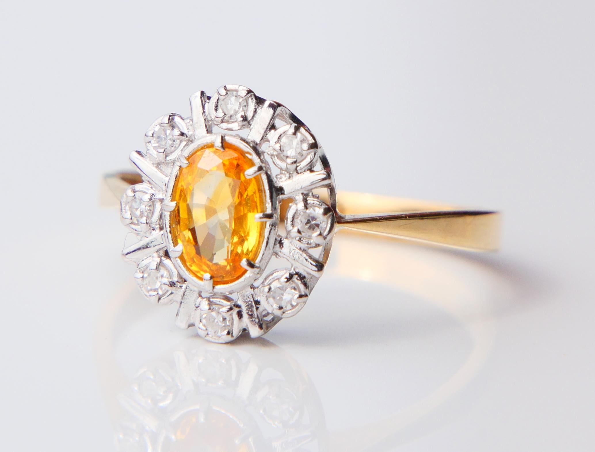 Bague Vintage saphir jaune 1ct Diamants or massif 18K ØUS6.75/2.35gr en vente 3