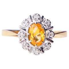 Vintage Ring natürlich 1ct Gelb Saphir Diamanten massiv 18K Gold ØUS6.75/2.35gr
