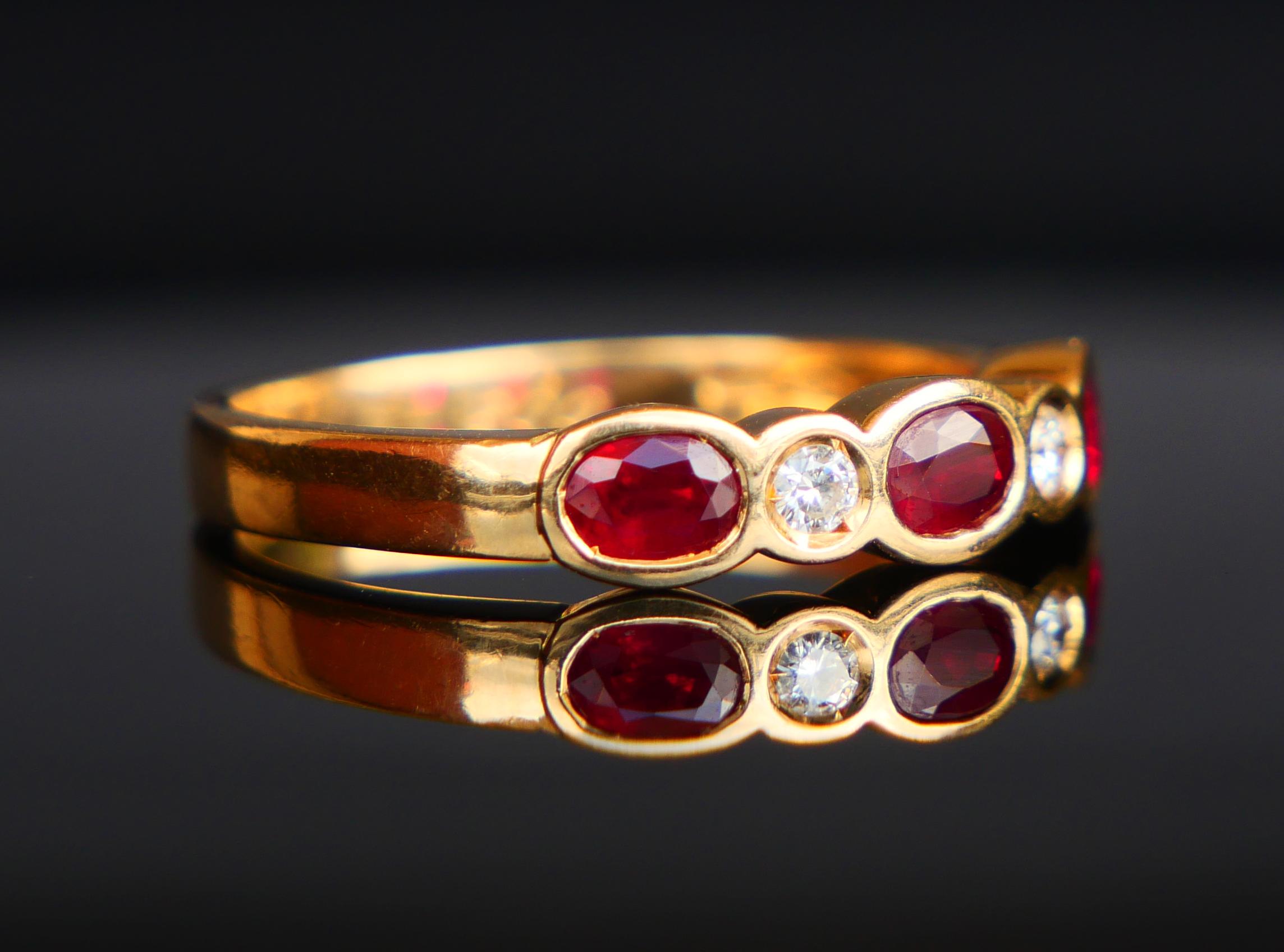 Retro Vintage Ring natural Ruby Diamonds solid 18K Gold ØUS 6.75 / 3.37gr For Sale
