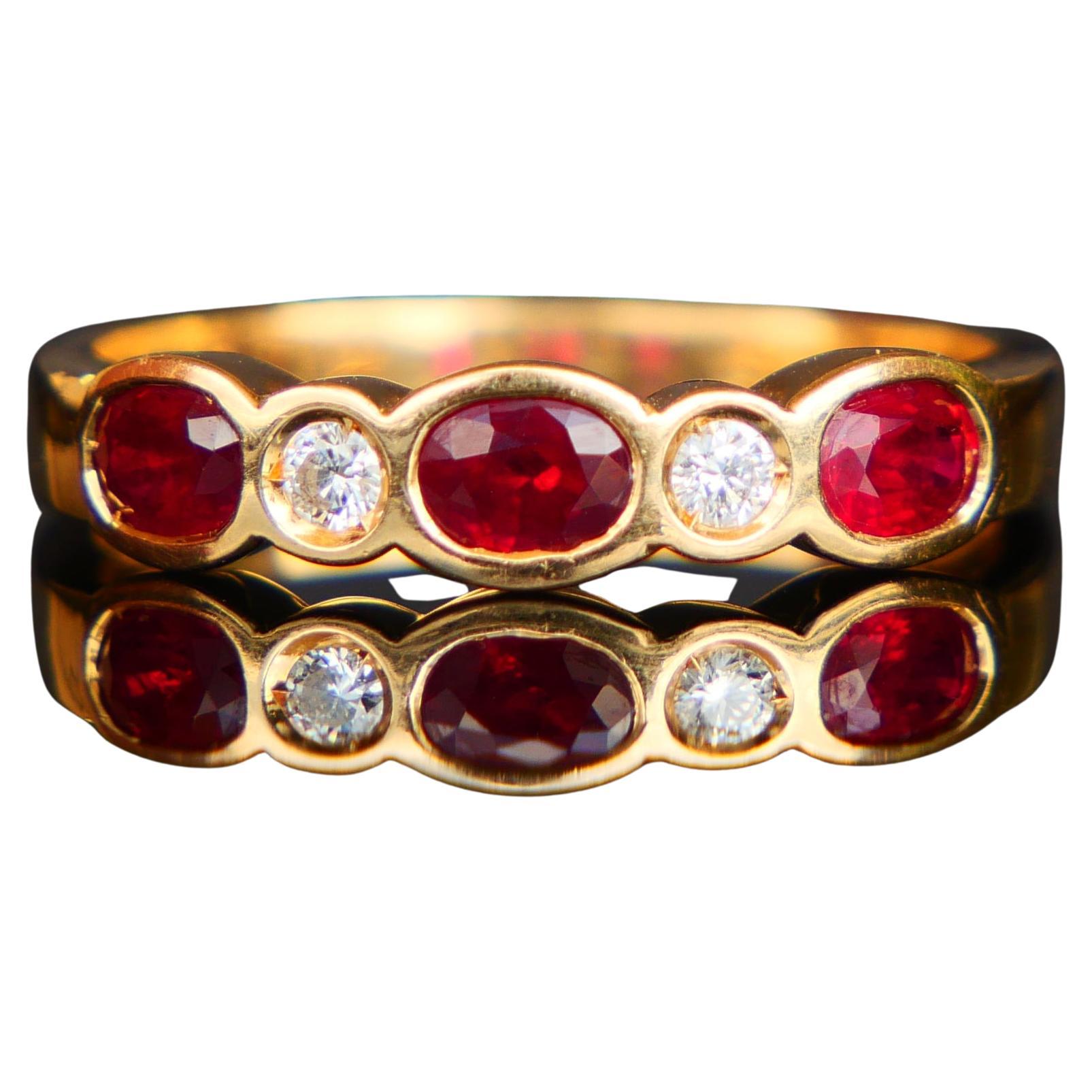 Anillo Vintage Rubí natural Diamantes macizo Oro 18K ØUS 6.75 / 3.37gr