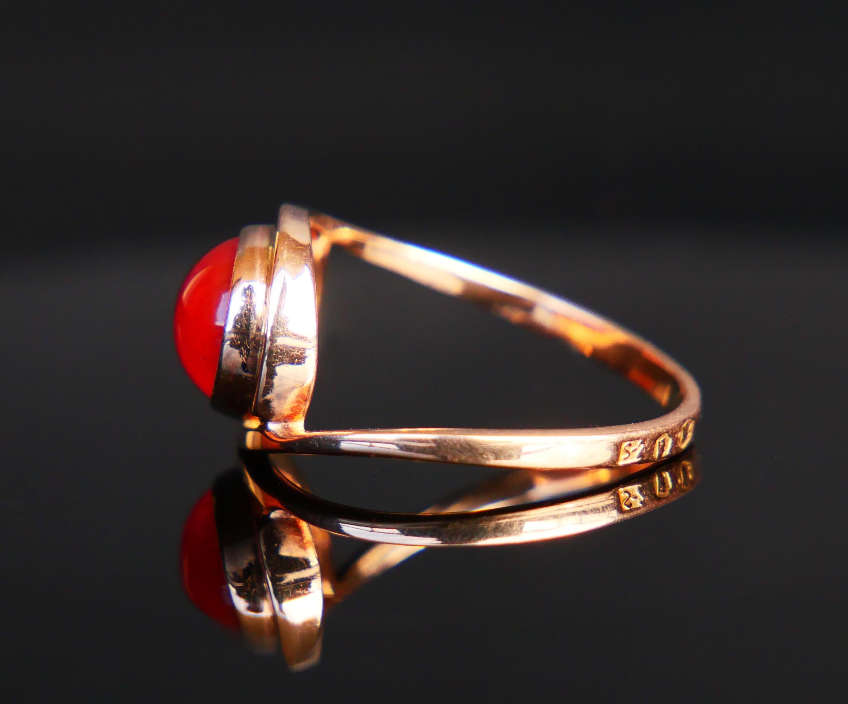 Vintage Ring natural Sard Carnelian solid 14K Gold Ø US 7.25 / 2.6 gr For Sale 5