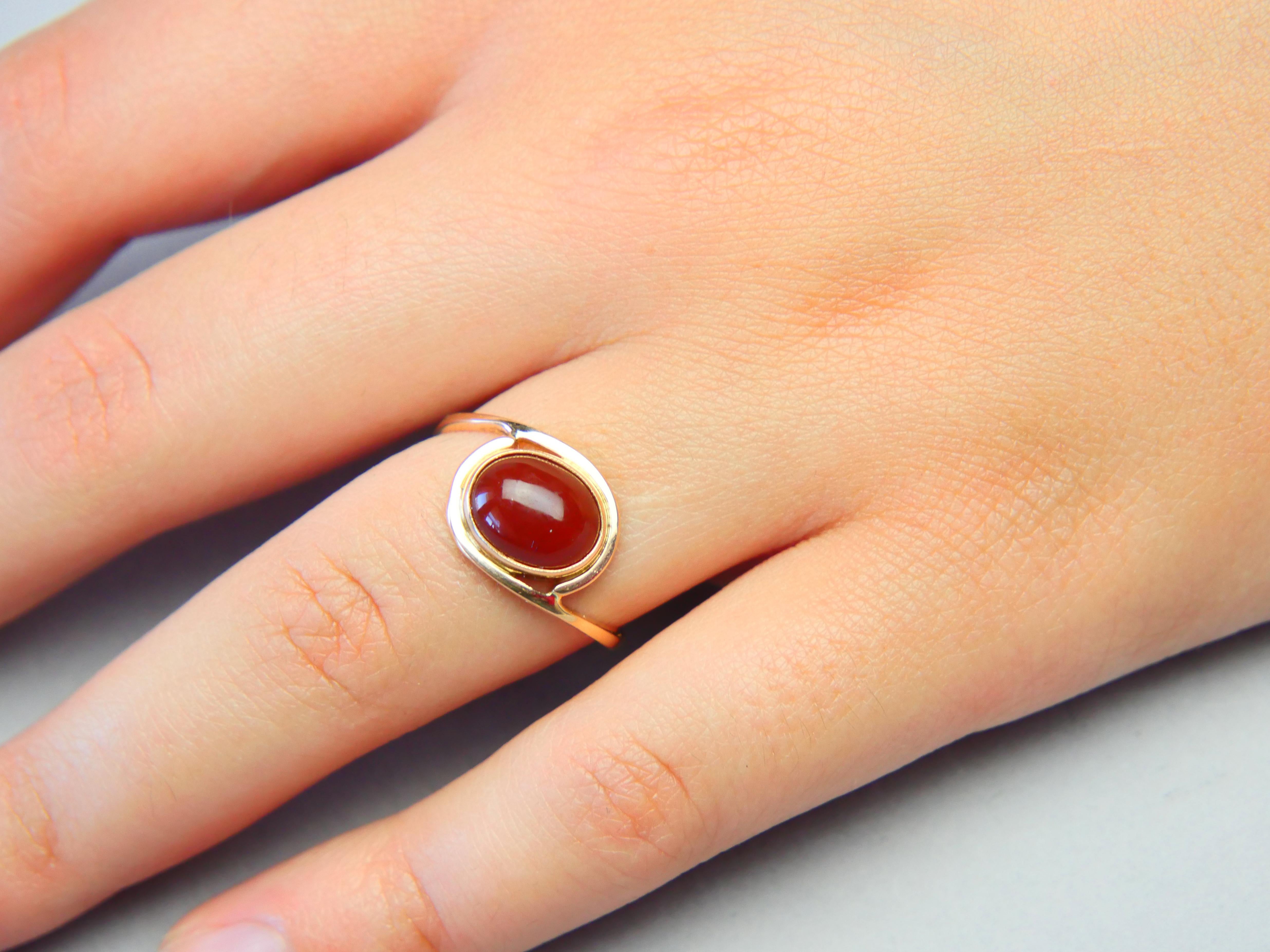 Vintage Ring natural Sard Carnelian solid 14K Gold Ø US 7.25 / 2.6 gr For Sale 1