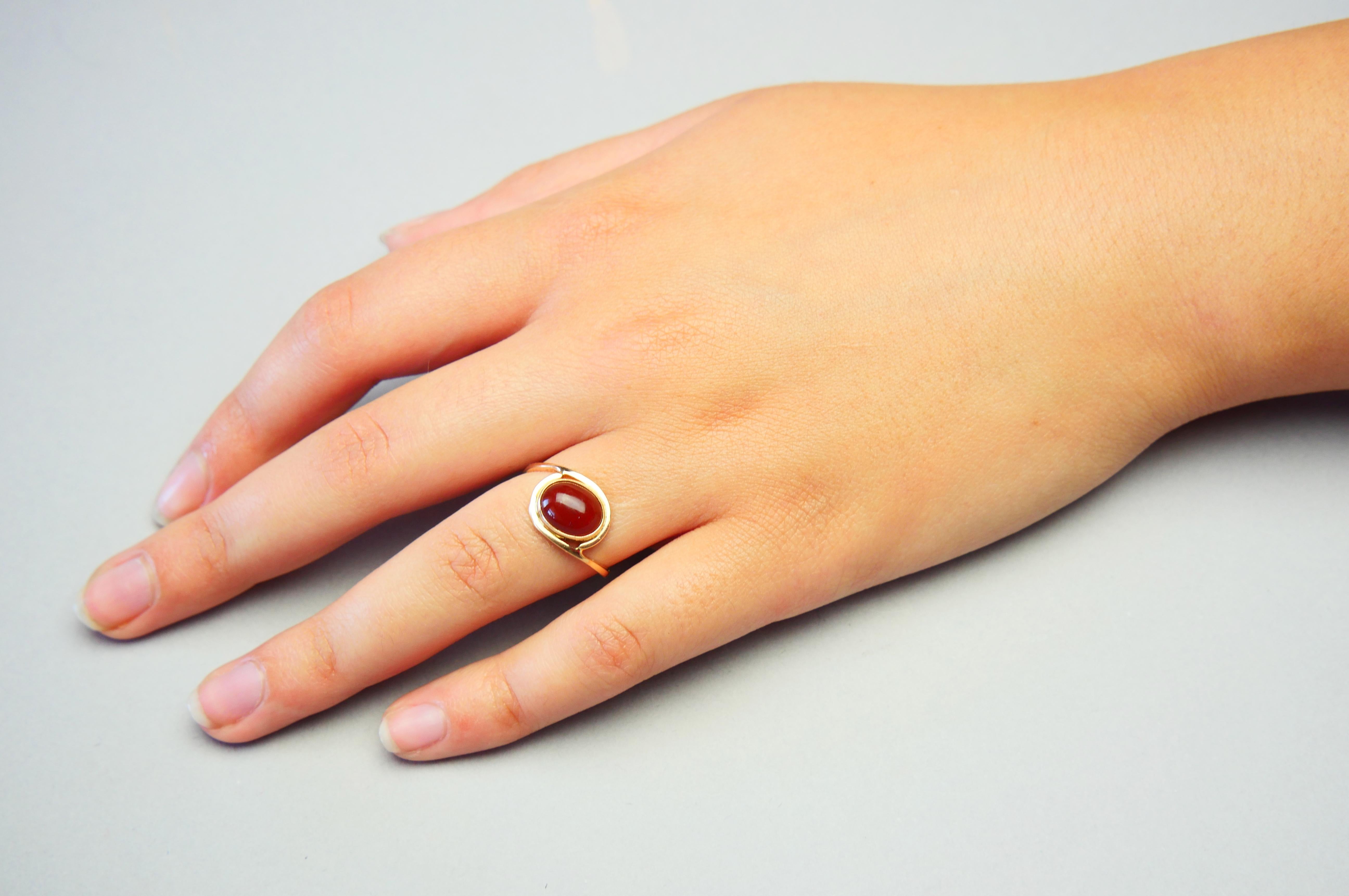 Vintage Ring natural Sard Carnelian solid 14K Gold Ø US 7.25 / 2.6 gr For Sale 2