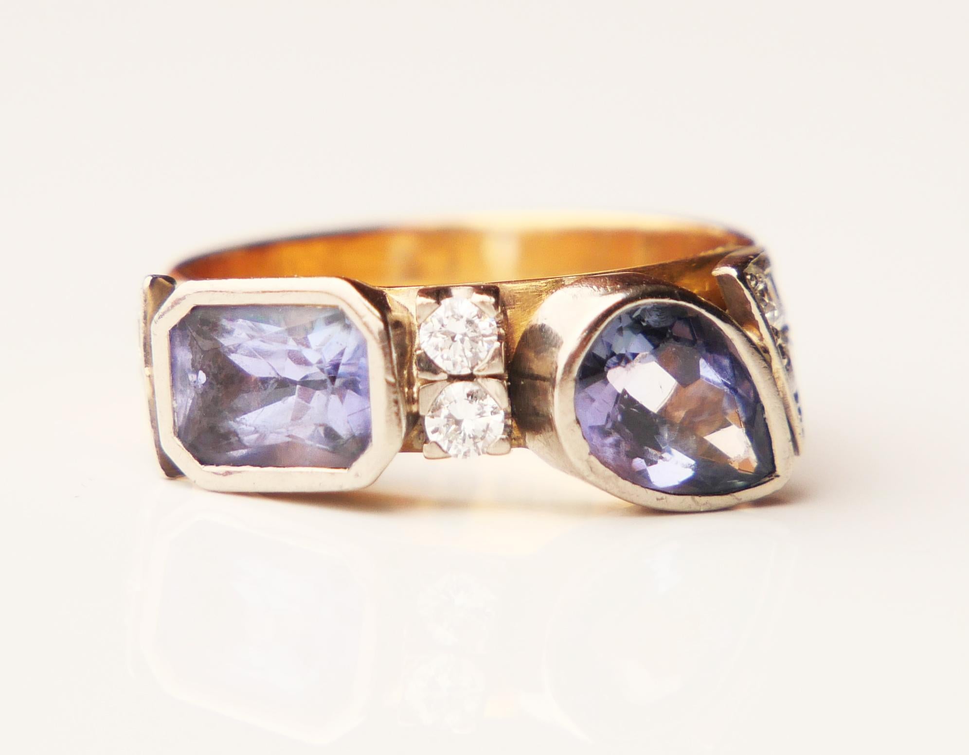 Vintage Ring natural Tanzanite Diamonds solid 18K Yellow Gold Ring Ø5.5US/ 6.4gr For Sale 6
