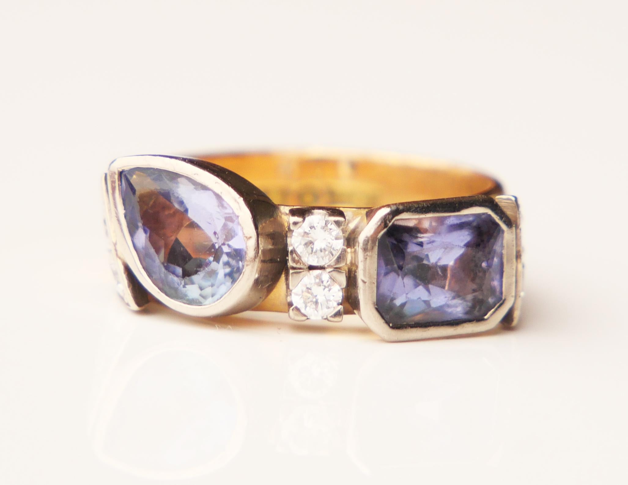 Vintage Ring natural Tanzanite Diamonds solid 18K Yellow Gold Ring Ø5.5US/ 6.4gr For Sale 7