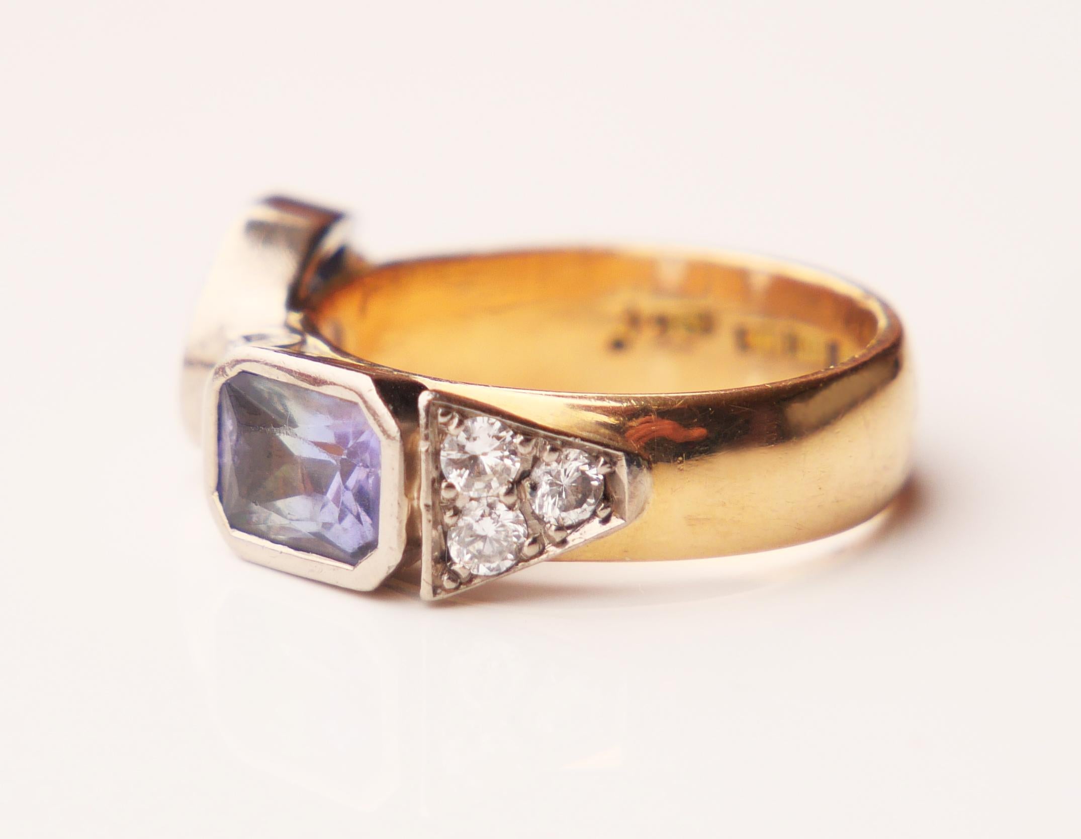 Vintage Ring natural Tanzanite Diamonds solid 18K Yellow Gold Ring Ø5.5US/ 6.4gr For Sale 8
