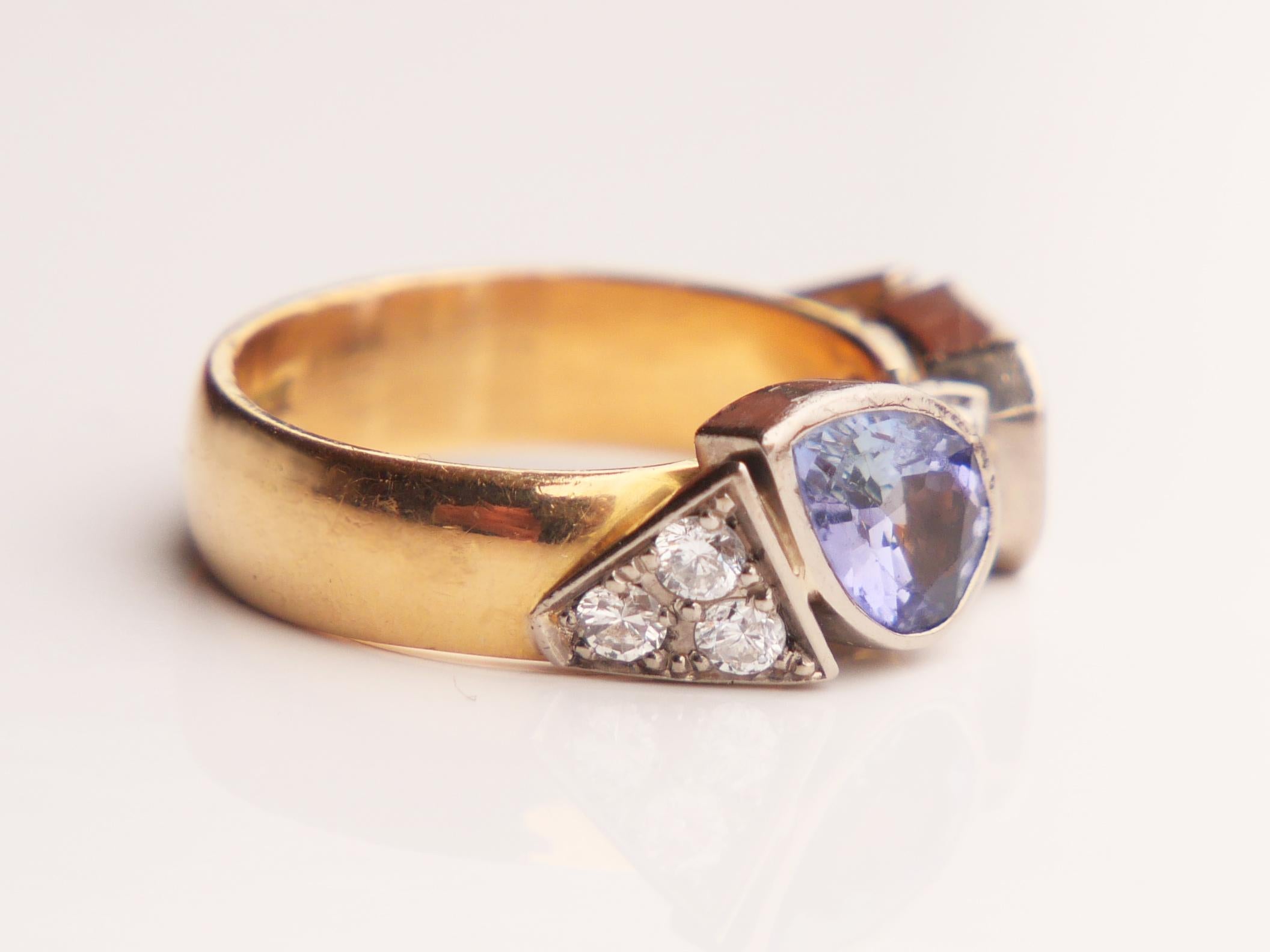 Vintage Ring natural Tanzanite Diamonds solid 18K Yellow Gold Ring Ø5.5US/ 6.4gr For Sale 9