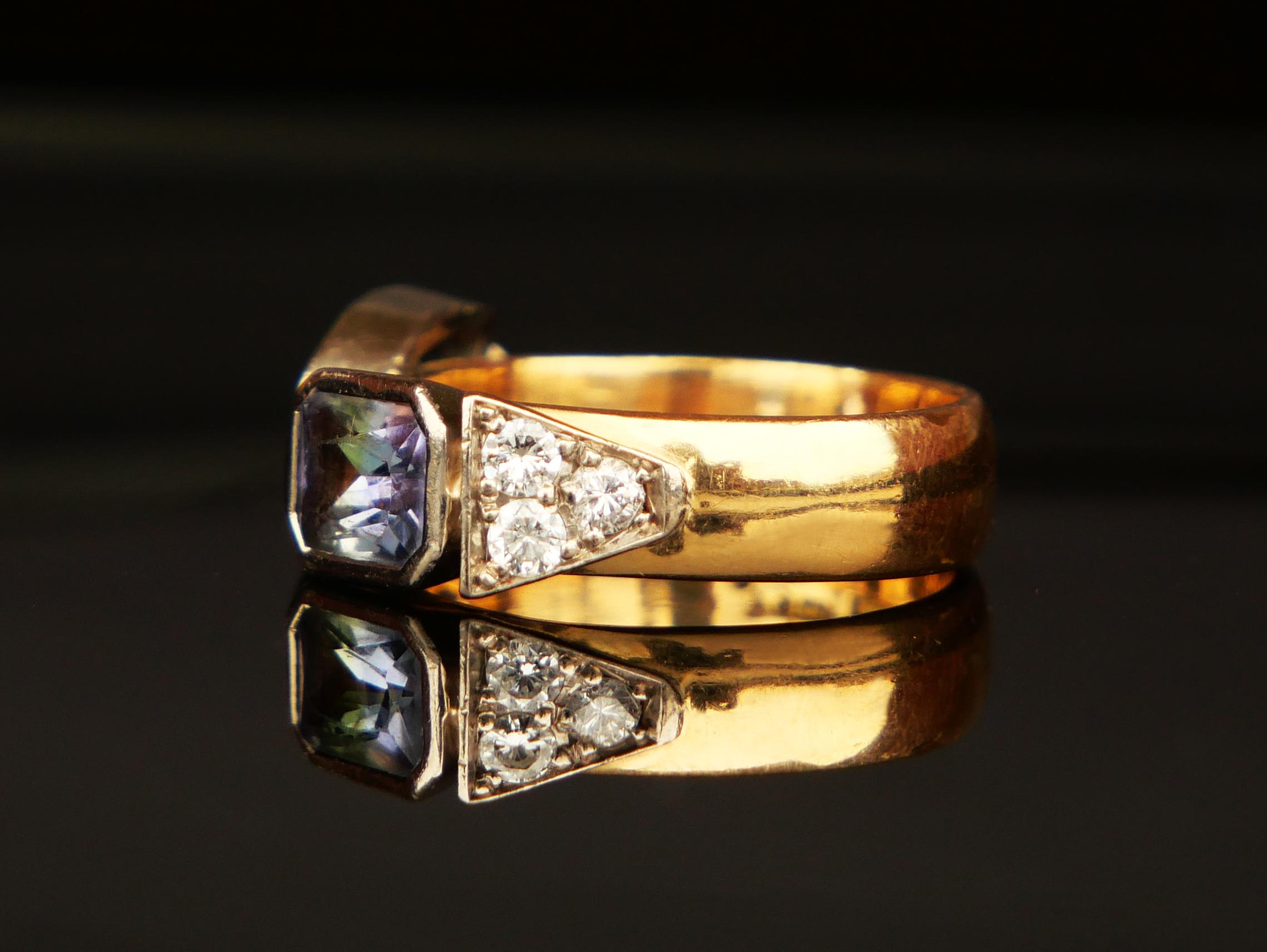 Vintage Ring natural Tanzanite Diamonds solid 18K Yellow Gold Ring Ø5.5US/ 6.4gr For Sale 2