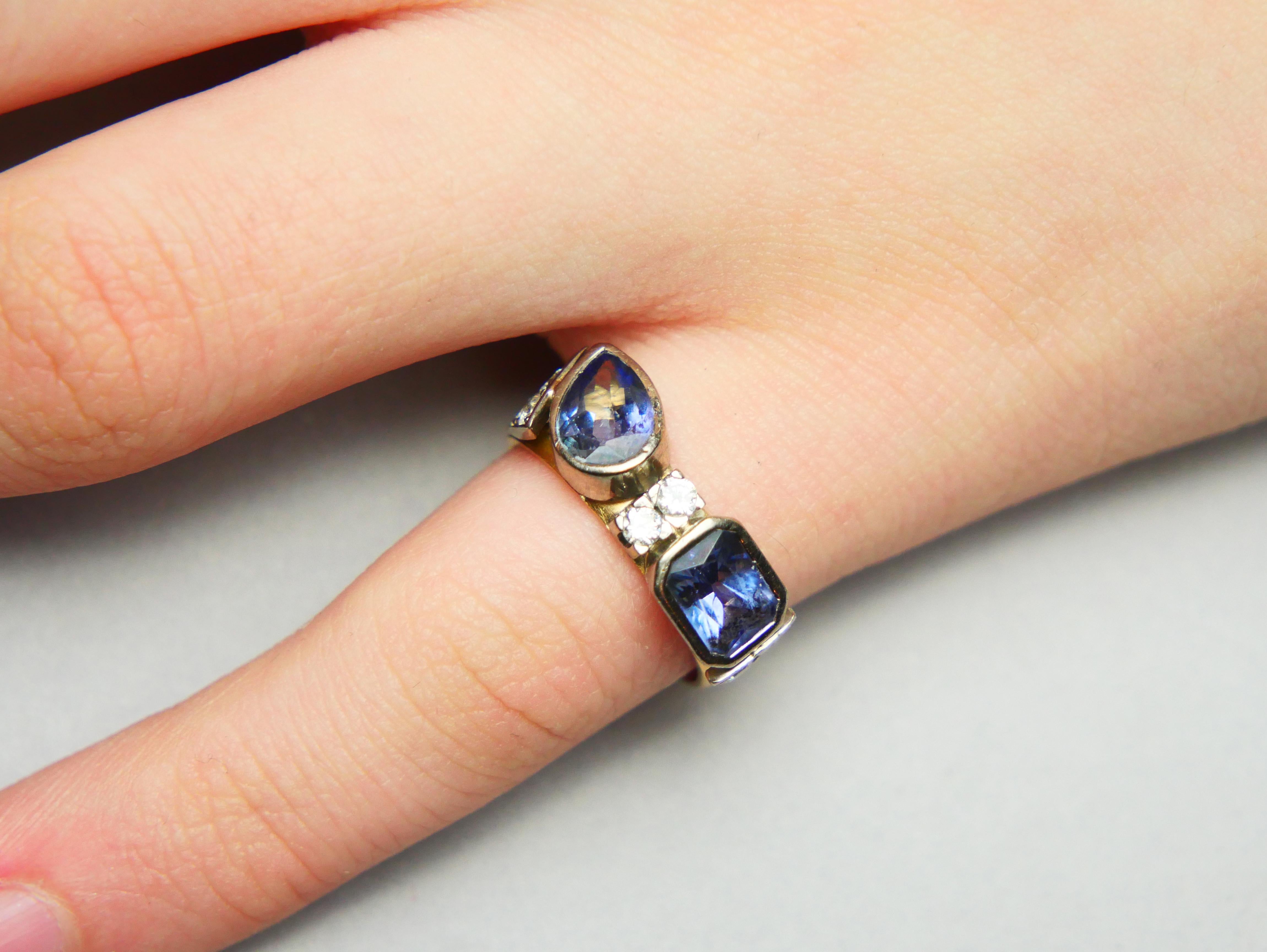 Vintage Ring natural Tanzanite Diamonds solid 18K Yellow Gold Ring Ø5.5US/ 6.4gr For Sale 3