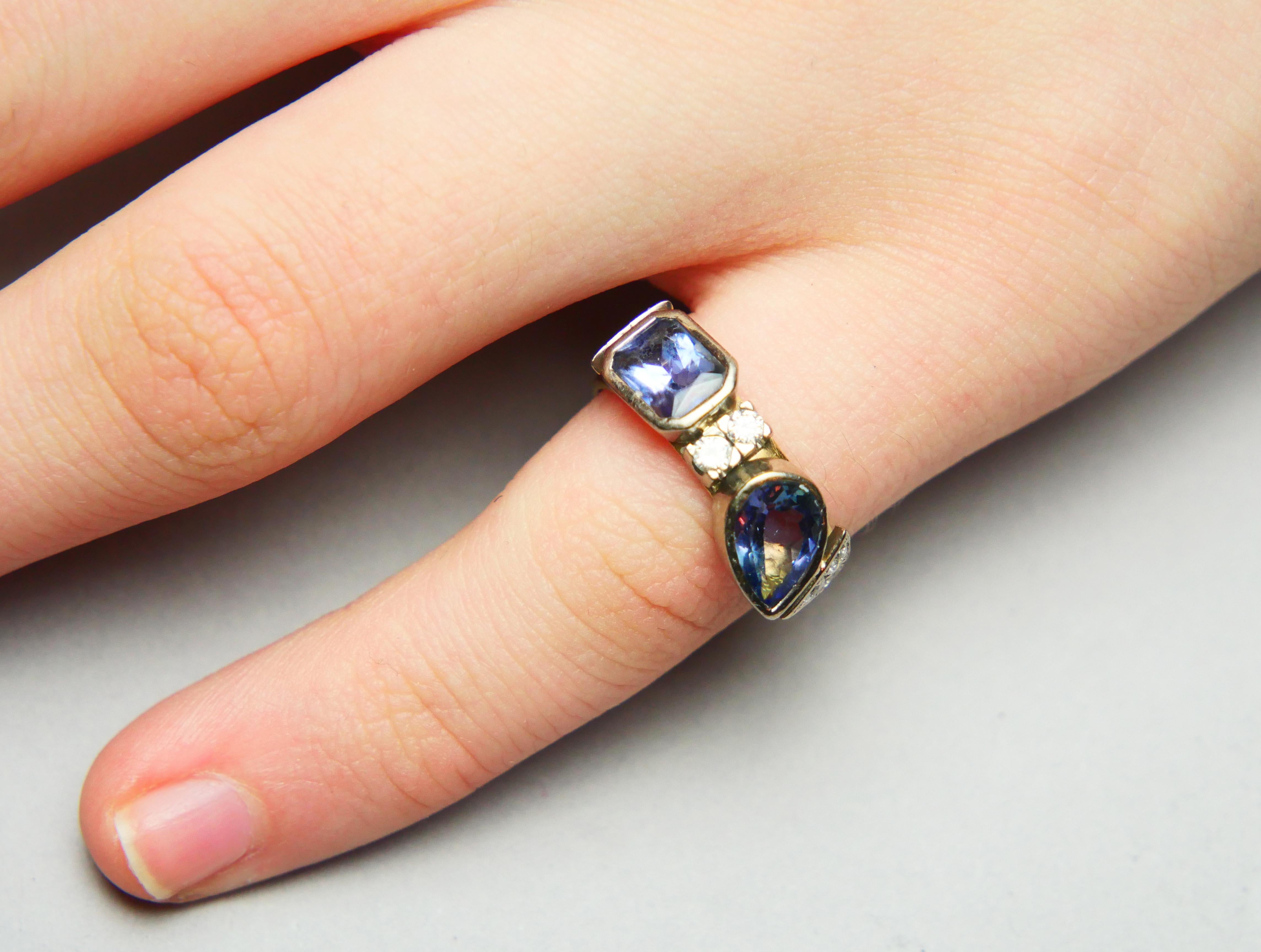 Vintage Ring natural Tanzanite Diamonds solid 18K Yellow Gold Ring Ø5.5US/ 6.4gr For Sale 4