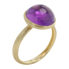 Vintage Ring Purple Amethyst Round Cabuchon Hand Made in Italy 14k Yellow Gold