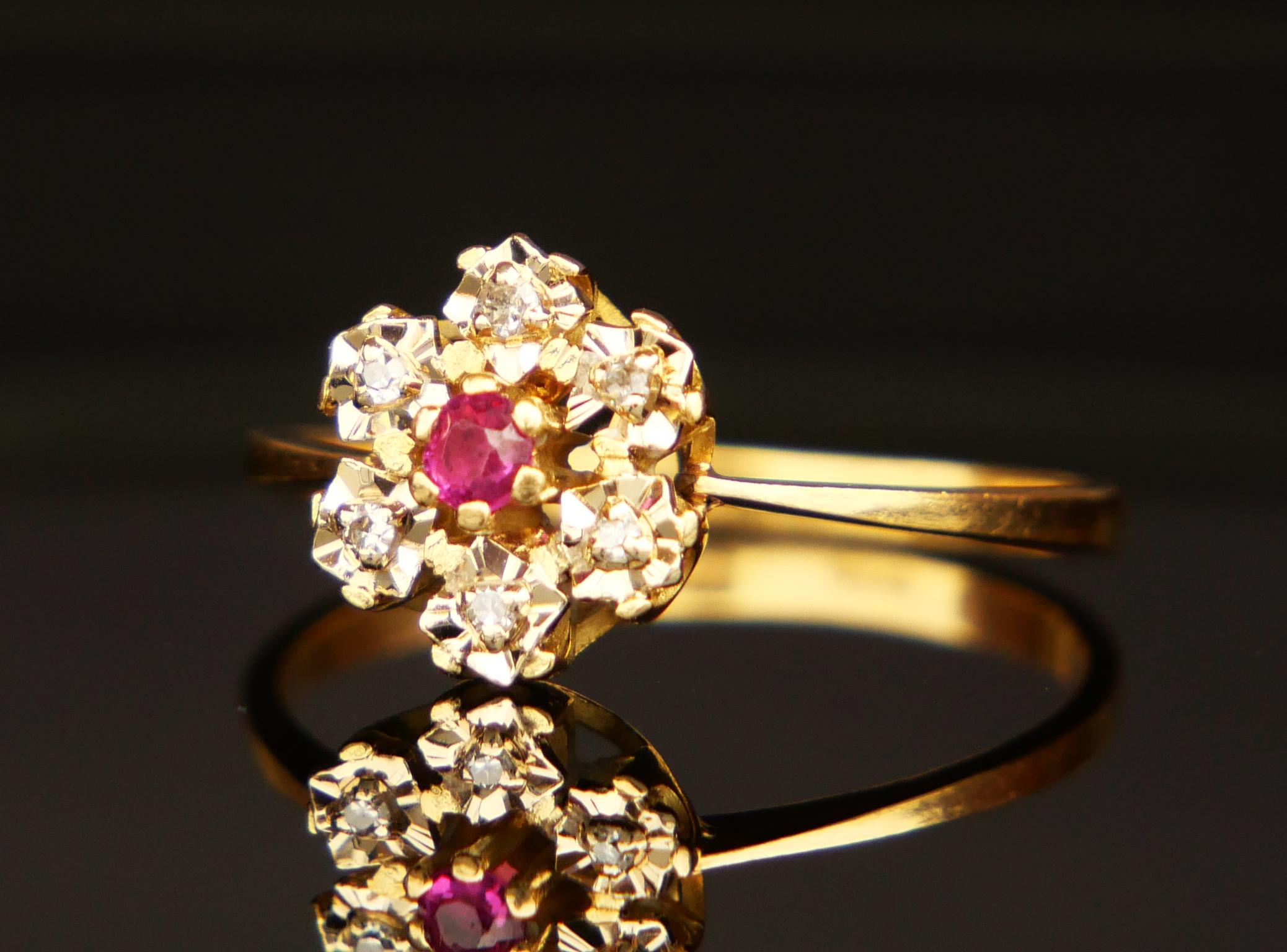 Vintage Ring Rubin Diamanten massiv 18K Gold Ring Ø 7.5US / 2.3 gr (Retro) im Angebot