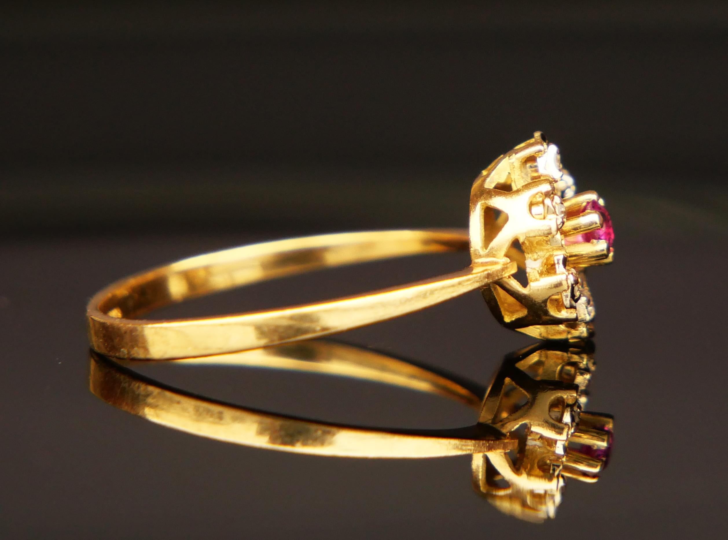 Old European Cut Vintage Ring Ruby Diamonds solid 18K Gold Ring Ø 7.5US / 2.3 gr For Sale