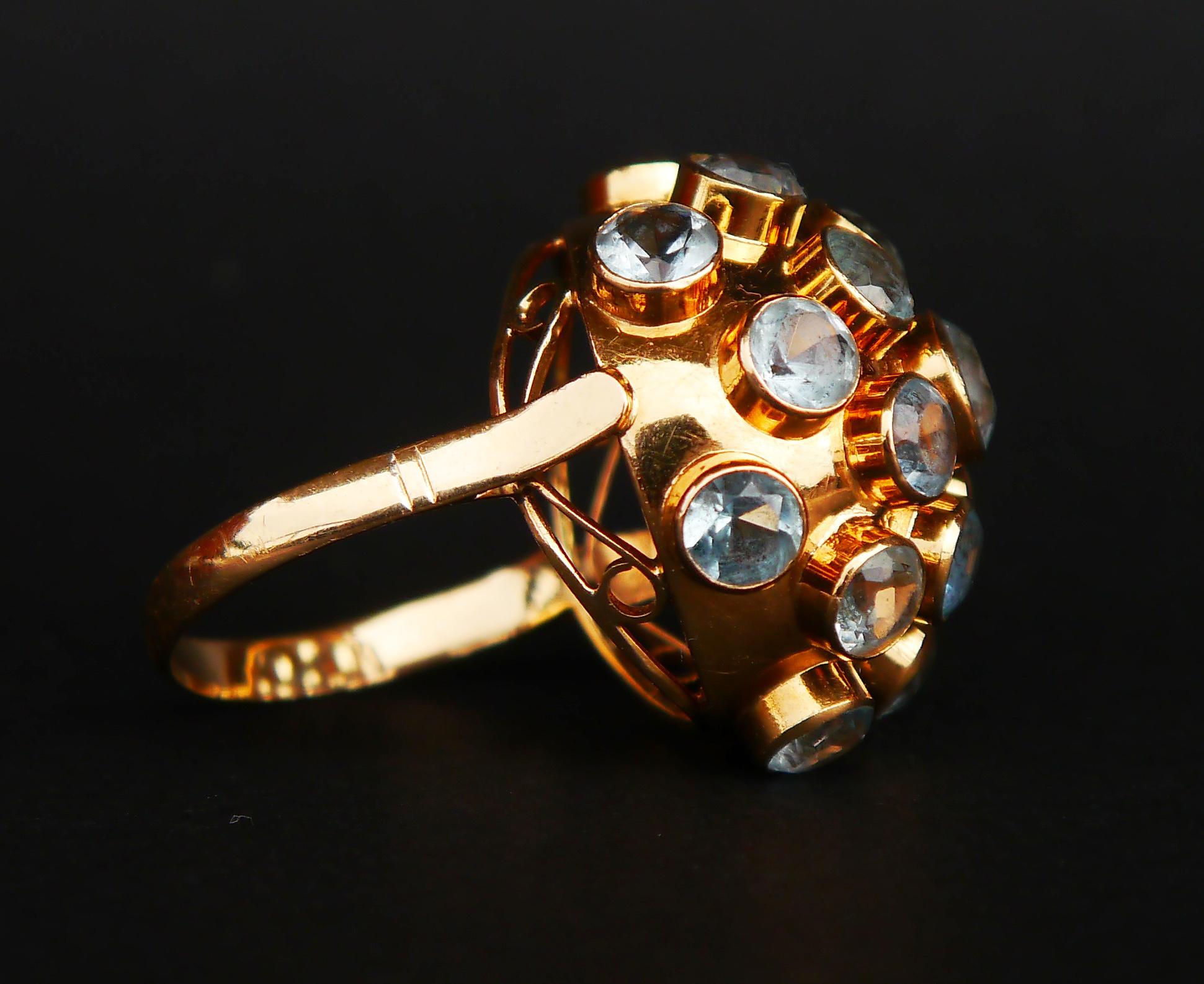 Vintage Ring Sputnik H. Stern Natürlicher 7.5ctw Aquamarin 18K Gold Ø 8.25US /6.2gr (Retro) im Angebot