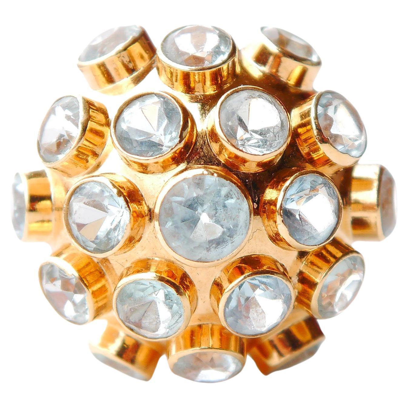 Vintage Ring Sputnik H. Stern Natürlicher 7.5ctw Aquamarin 18K Gold Ø 8.25US /6.2gr im Angebot