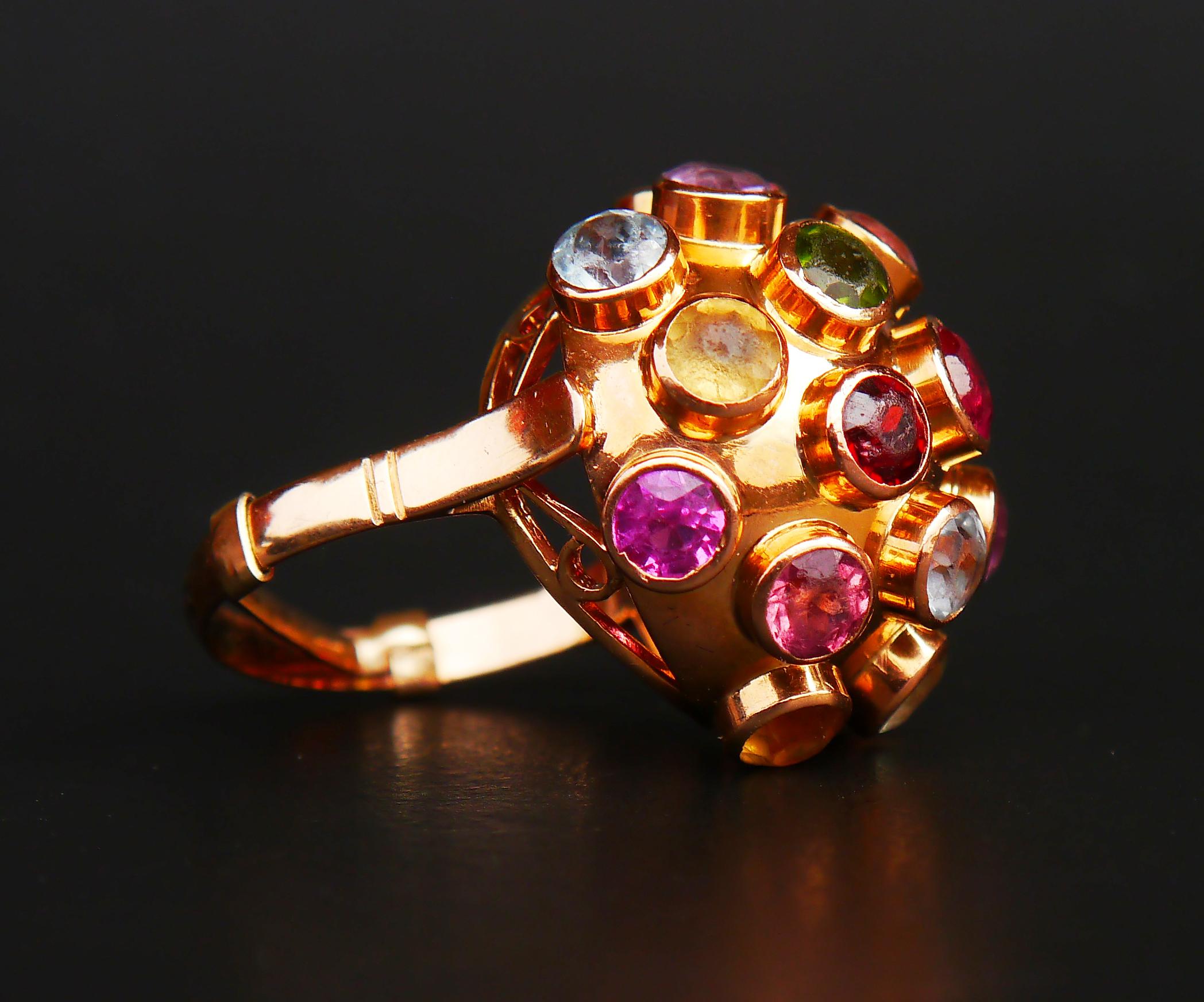 Vintage Ring Sputnik natural 7.5 ct Gems solid 18K Gold Ø 8.75 / 8.5gr For Sale 5