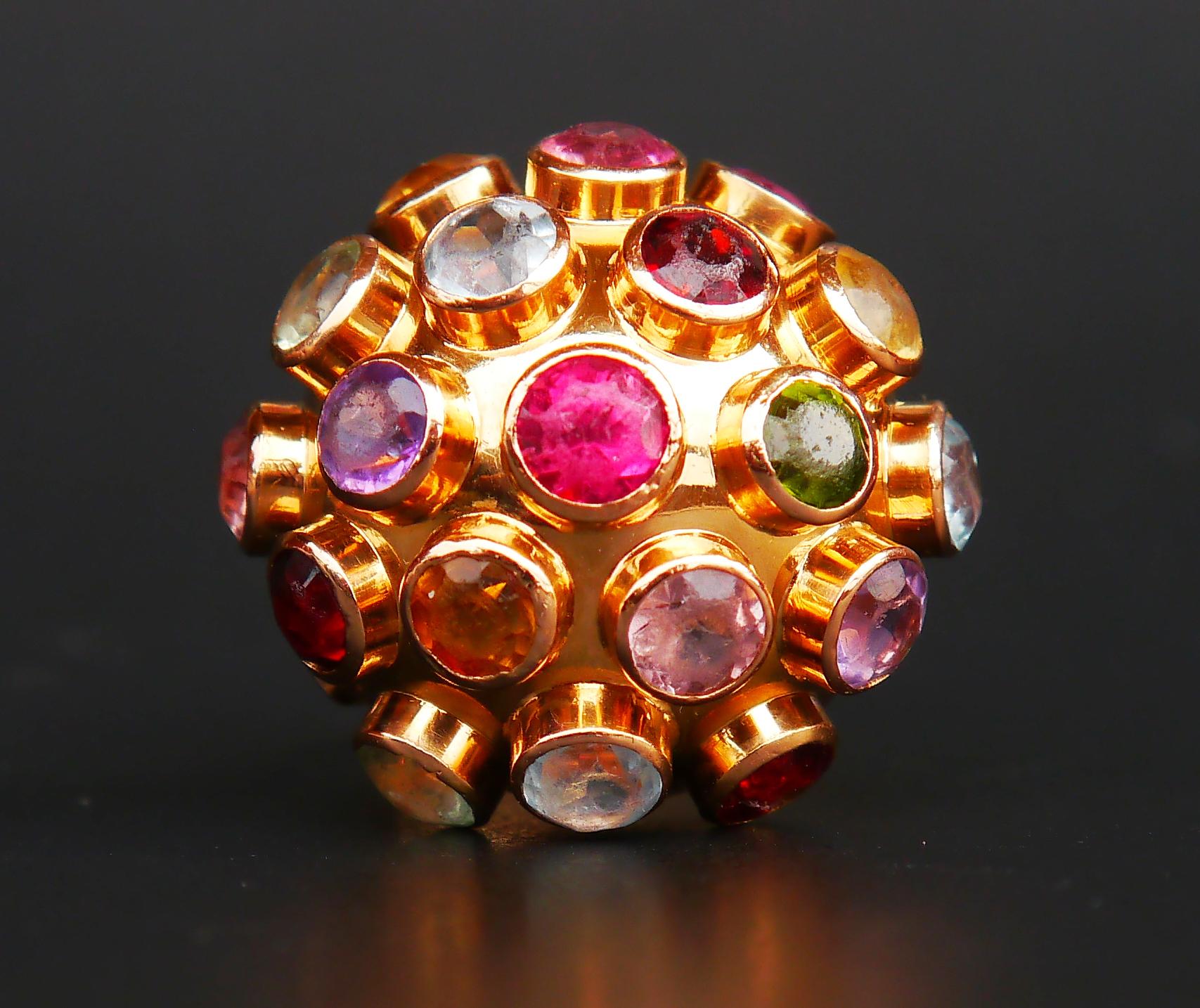 Vintage Ring Sputnik natural 7.5 ct Gems solid 18K Gold Ø 8.75 / 8.5gr For Sale 6